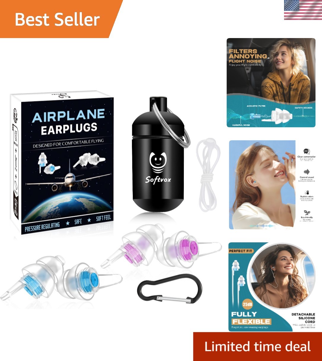 Airplane Ear Plugs with Cord - 25dB Noise Reduction & Pain Relief Essentials