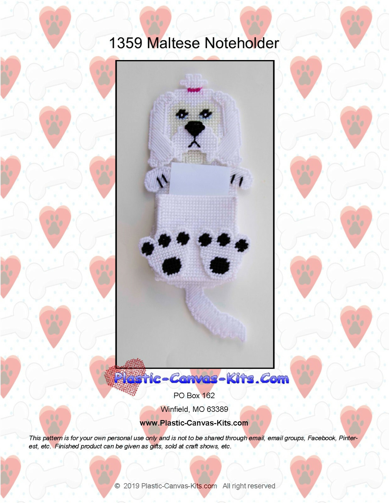 Maltese Dog Note Holder- Plastic Canvas Pattern or Kit