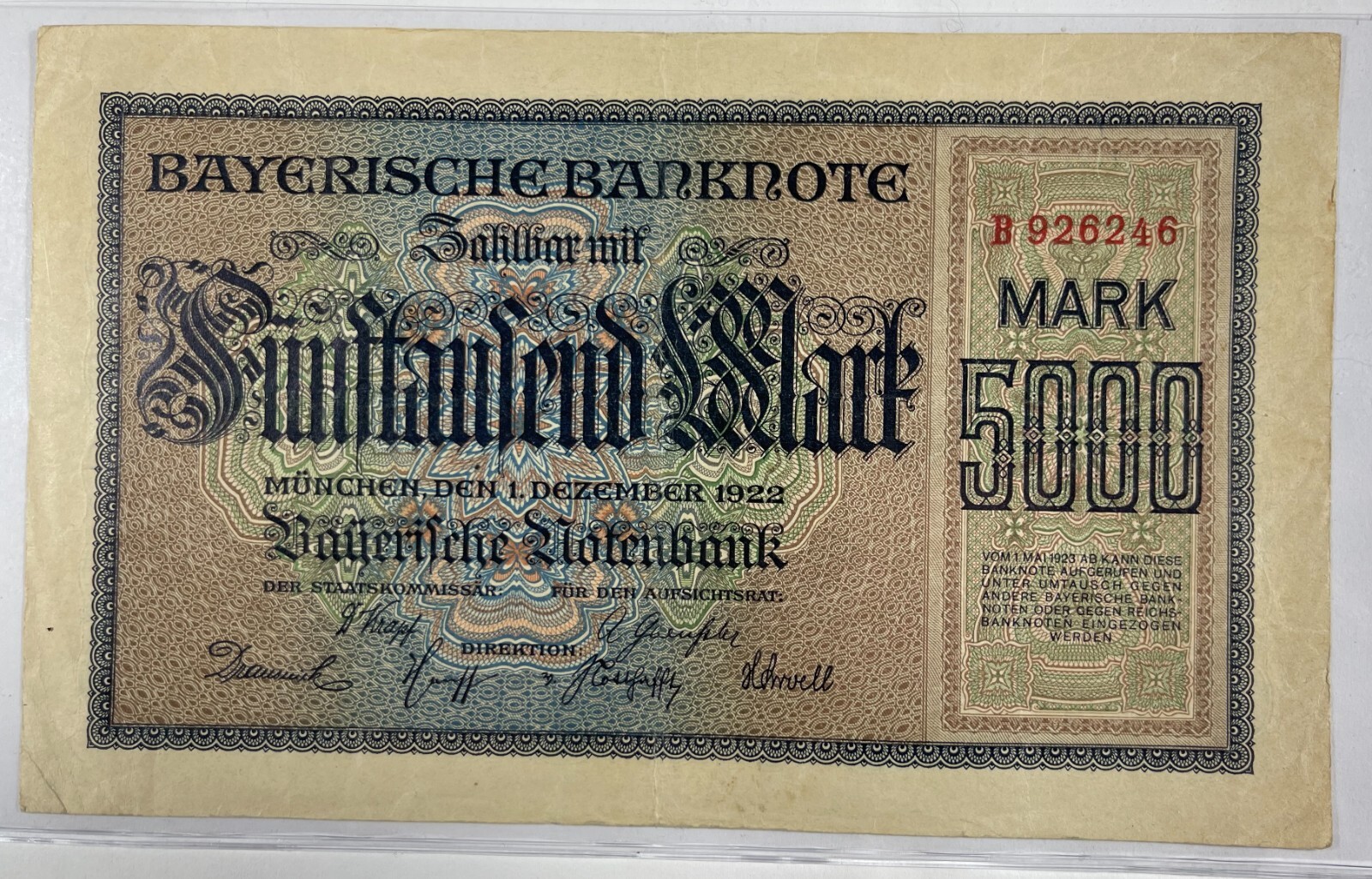 Germany Bayern 1923 5000 Marks (#788) nicer note
