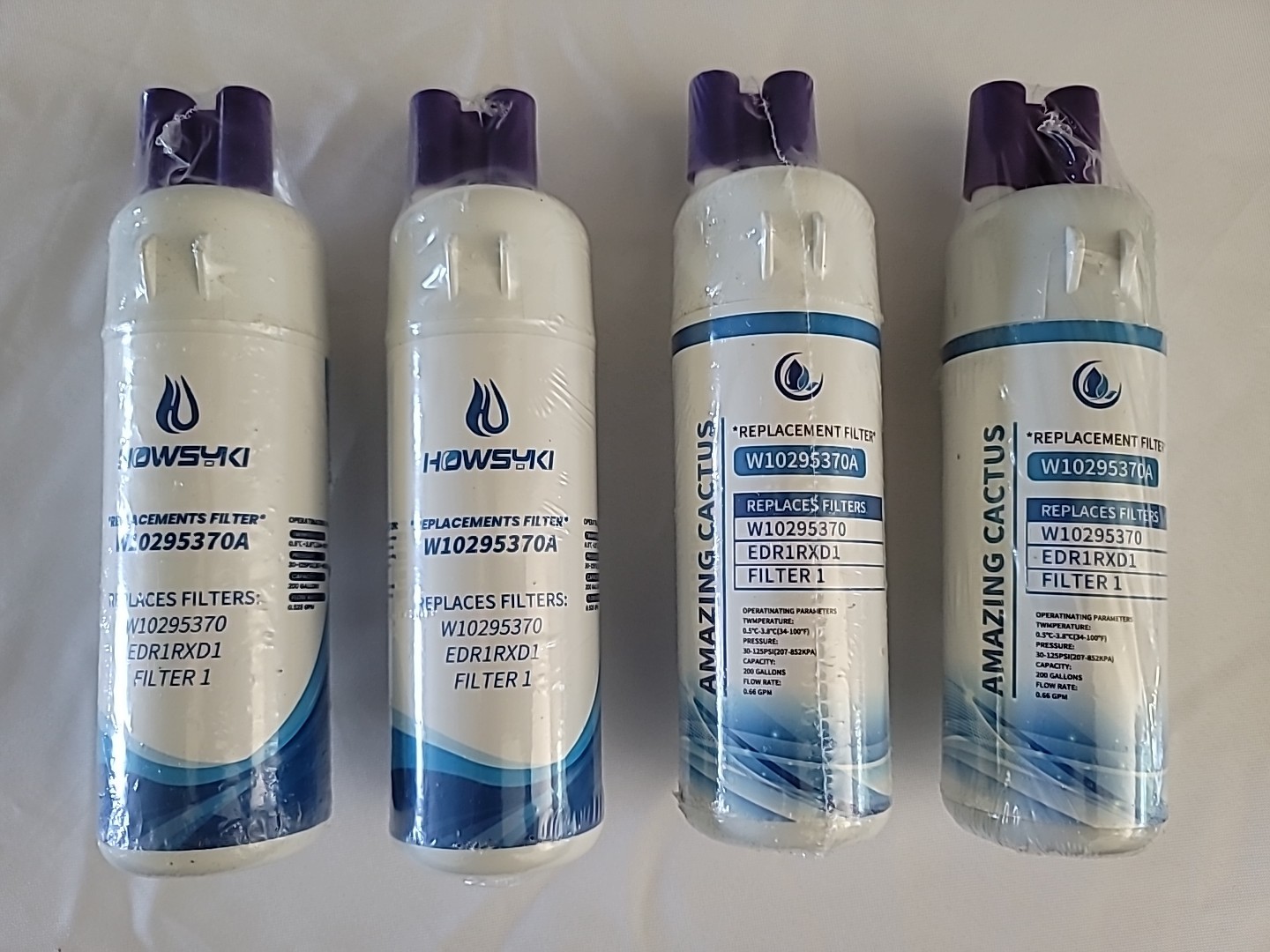 4 Fridge Filters - EDR1RXD1, W10295370A, Filter 1, 46-9081, 46-9930, KAD1RXD1