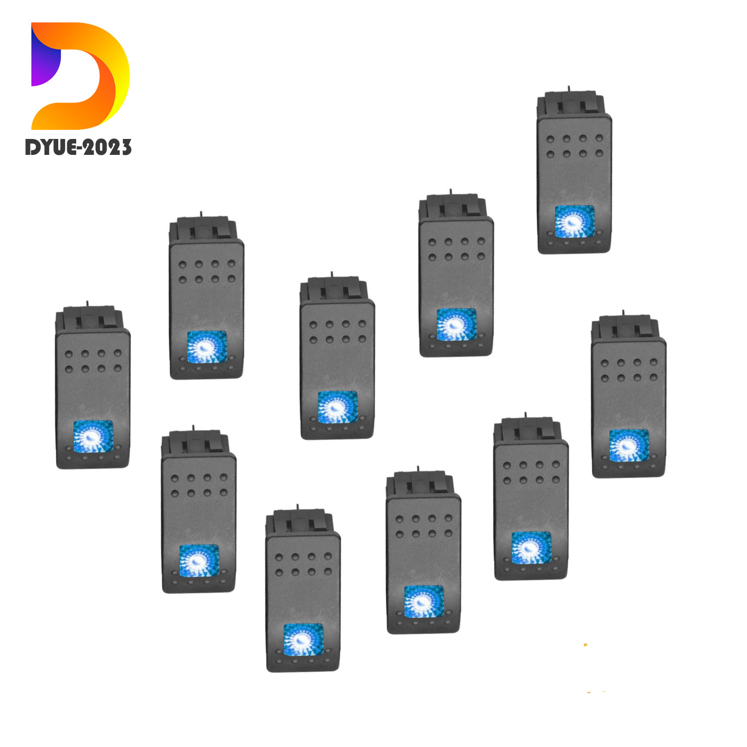 10PCS Waterproof Marine Boat Car Rocker Switch 4PIN Blue LED