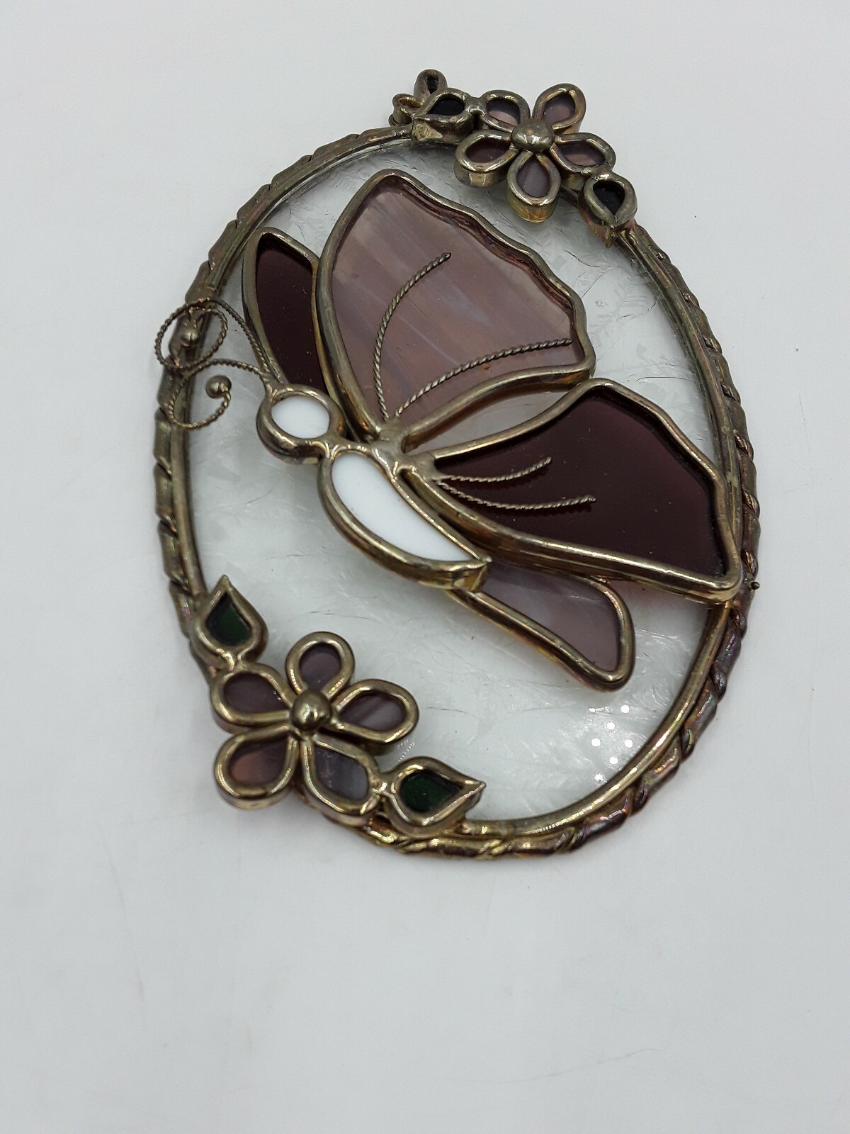 Oval Butterfly flowers Sun Catcher on Oval decorative Glass 7.5" x4.5"