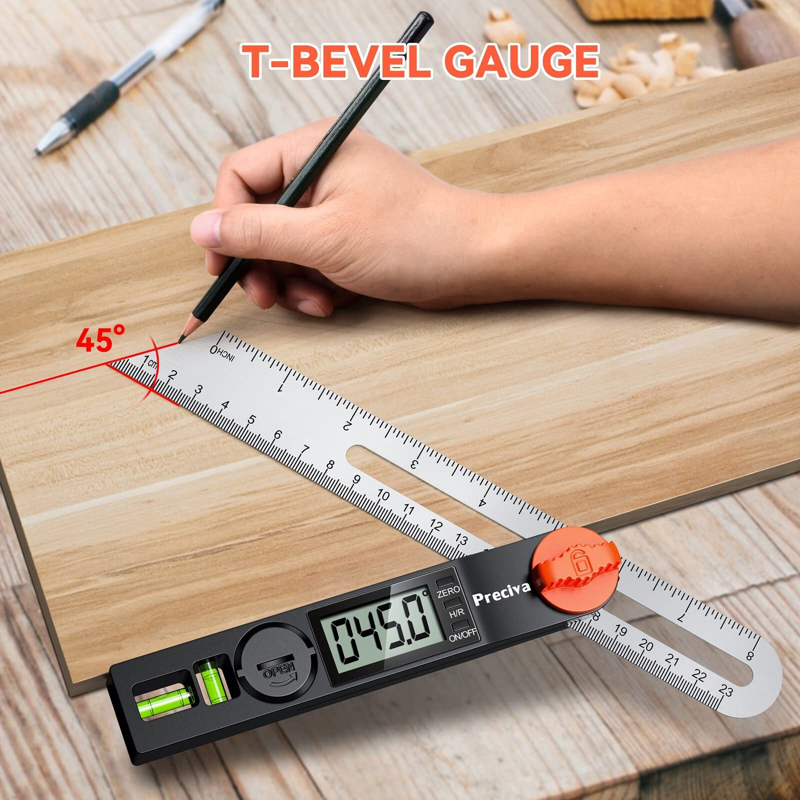 Tbevel Gauge & Protractor With Horizontal And Vertical Bubble0338 Digital Angle