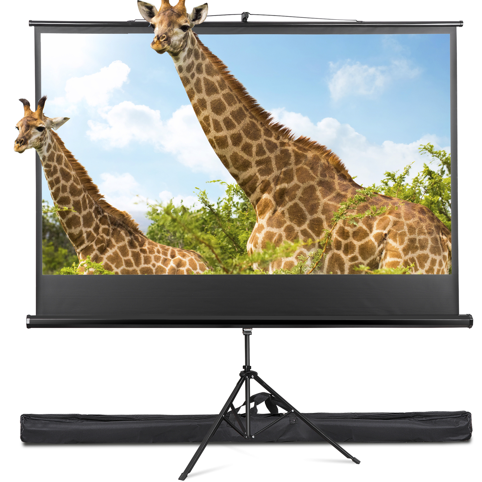 Projector Screen with Stand & Bag 84"16:9 HD 4K Outdoor Indoor Projection Black