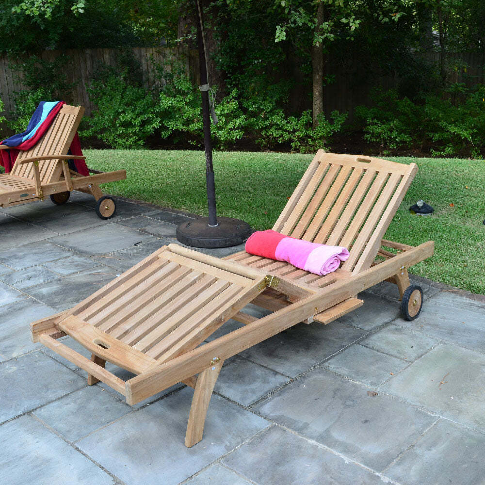 Ash & Ember Grade A Teak Reclining Sun Lounger, Four Adjustable Backrest