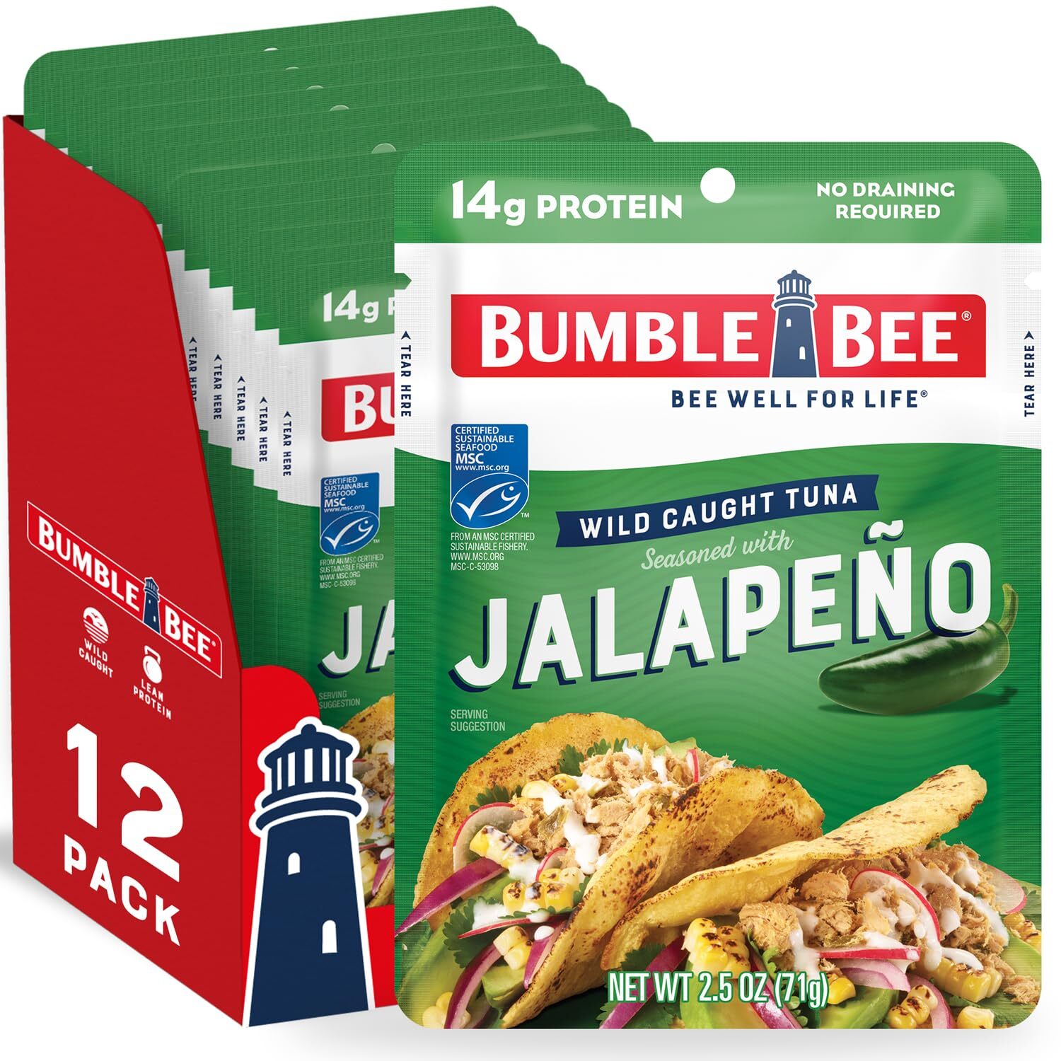 Jalapeno Seasoned Tuna Pack of 12 High Protein Gluten Free Shelf Stable Pouches
