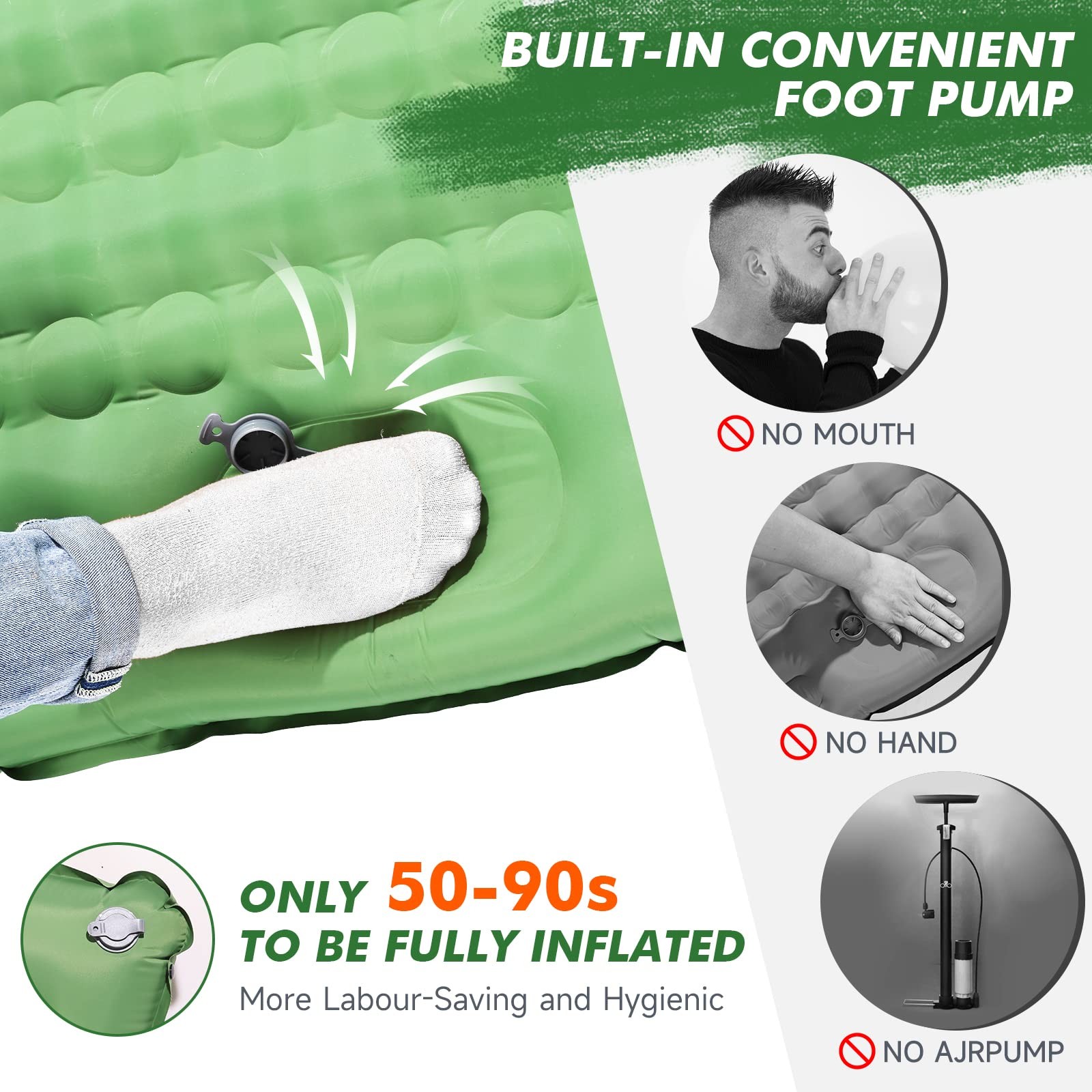 HiiPeak Sleeping Pad for Camping- Ultralight Inflatable Single, Green