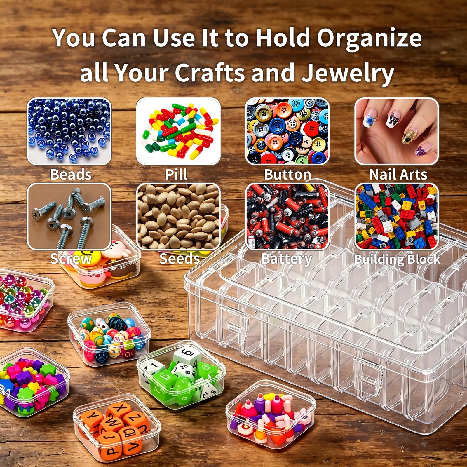 VANSUNS Bead Organizer Box, 31 Pcs Clear Plastic Storage Containers with Hing...