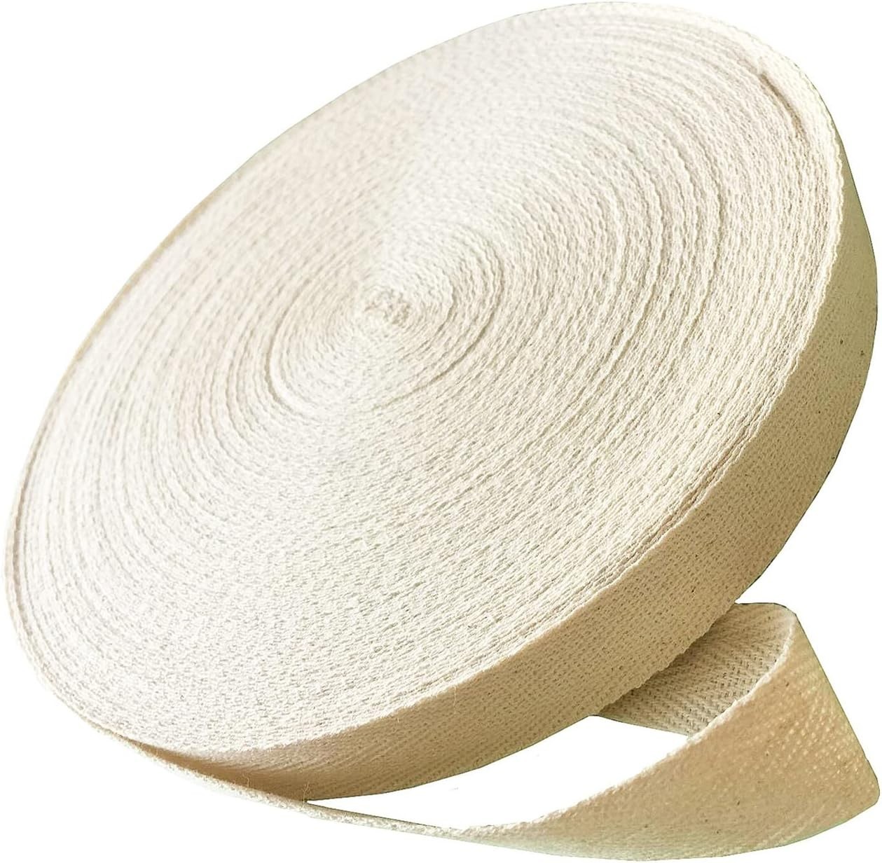 50 Yards Cotton Twill Tape Ribbon 3/4 Inch, Soft Natural Webbing Tape Herringbon