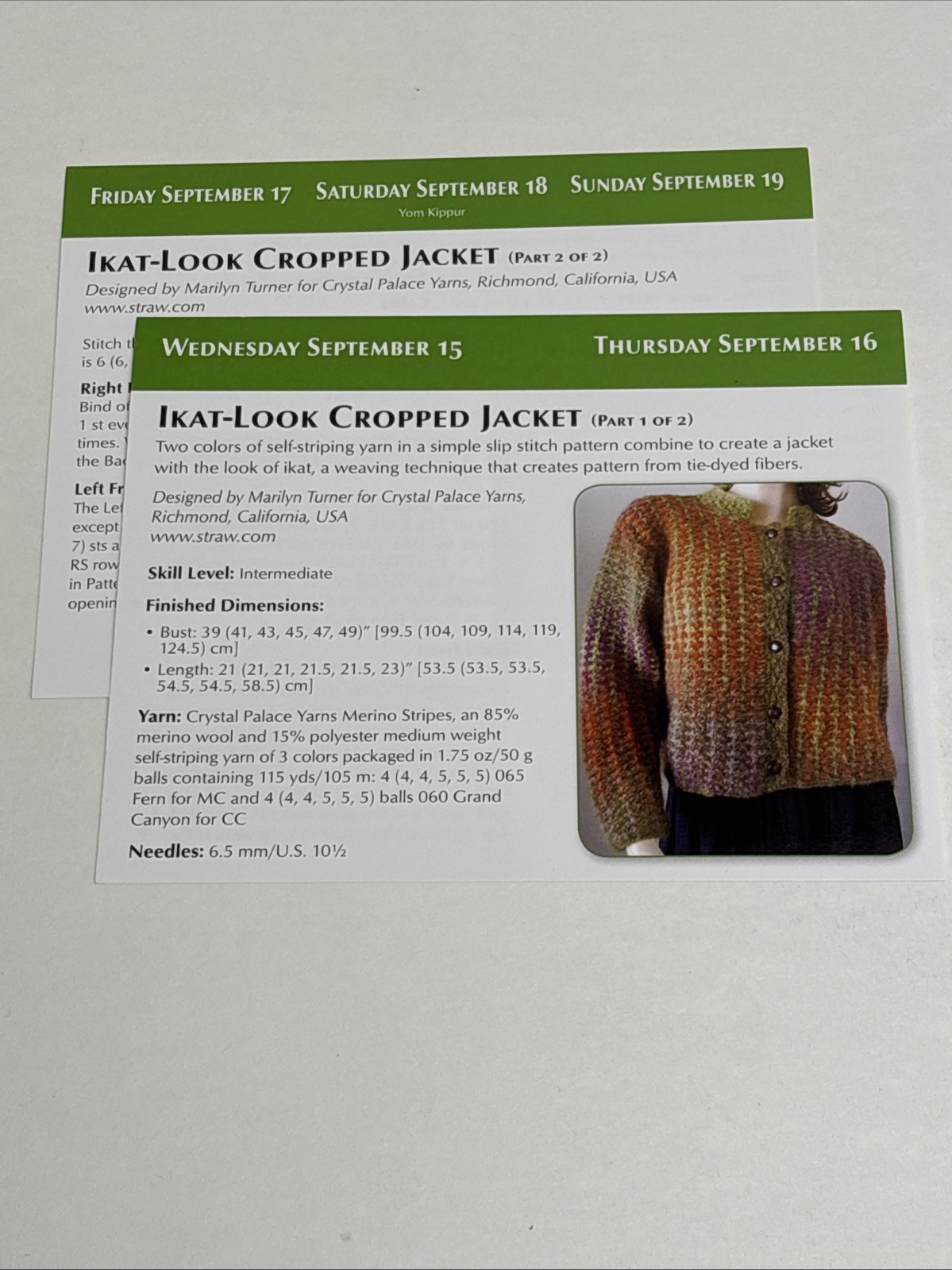 Ikat Look Cropped Jacket Knitting Pattern Cards Pages
