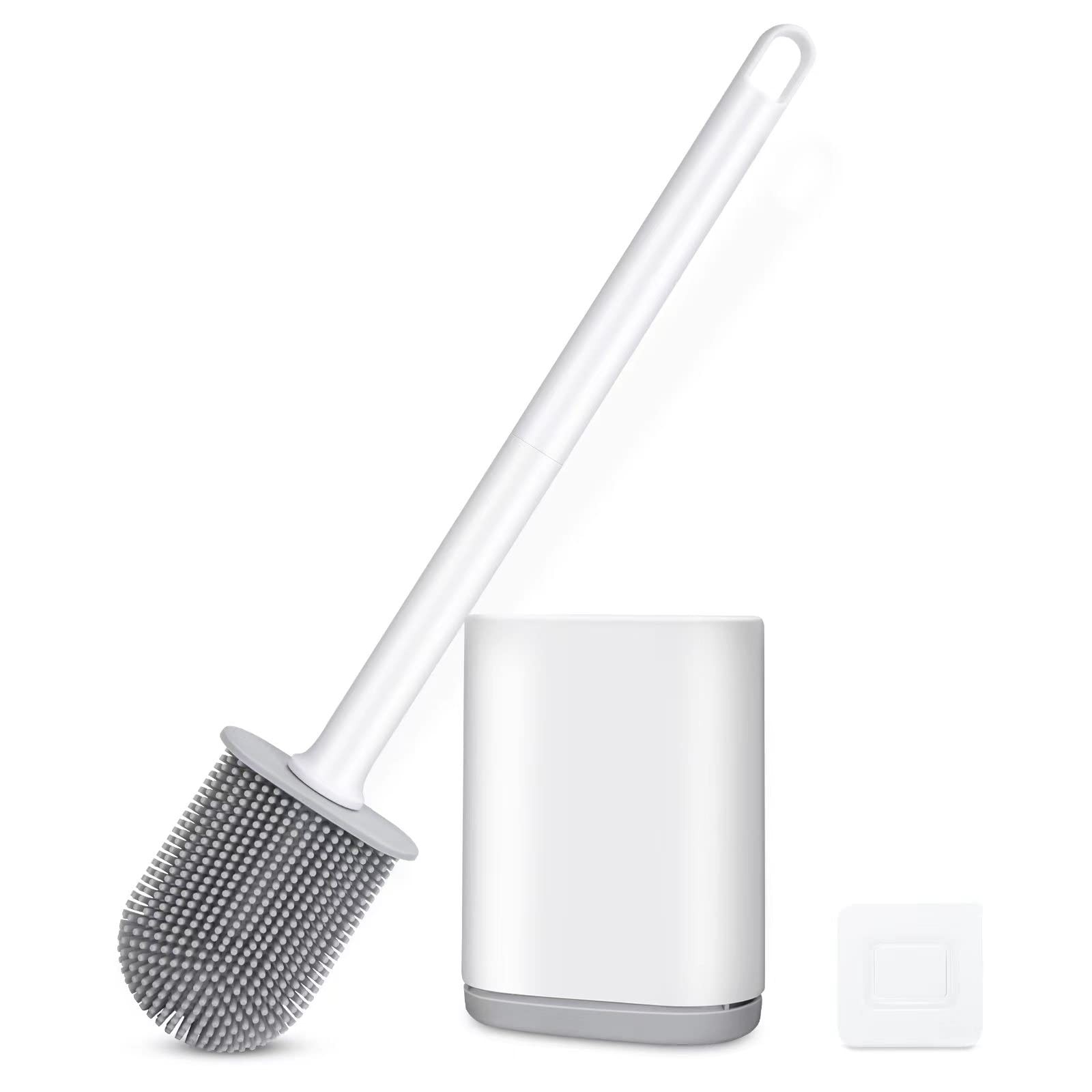 GAXMNS Silicone Toilet Brush and Holder Bendable 3.5"LX2"WX16"H, White