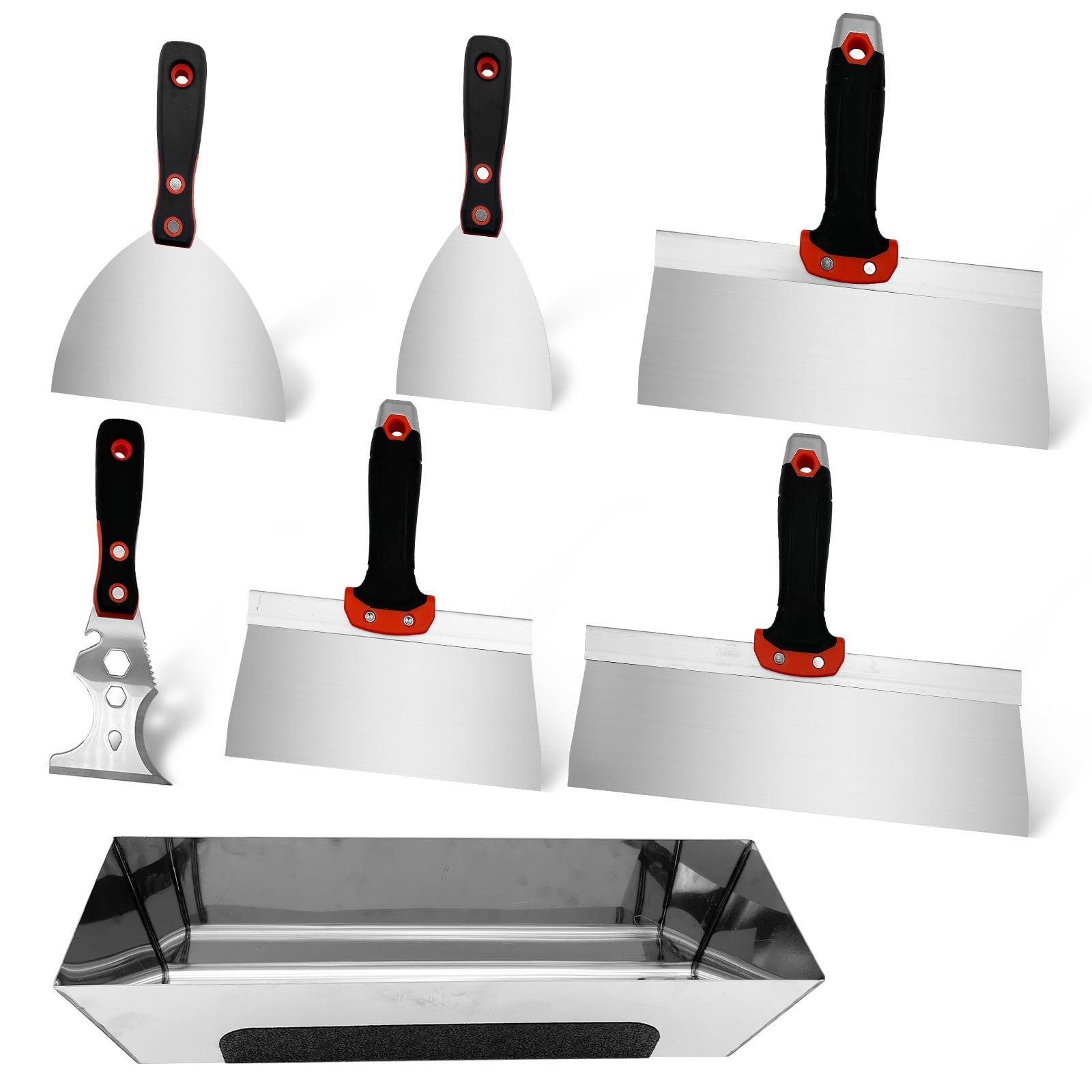 Drywall Hand Tool Kit, 7 Pcs Stainless Steel Drywall Knife Set