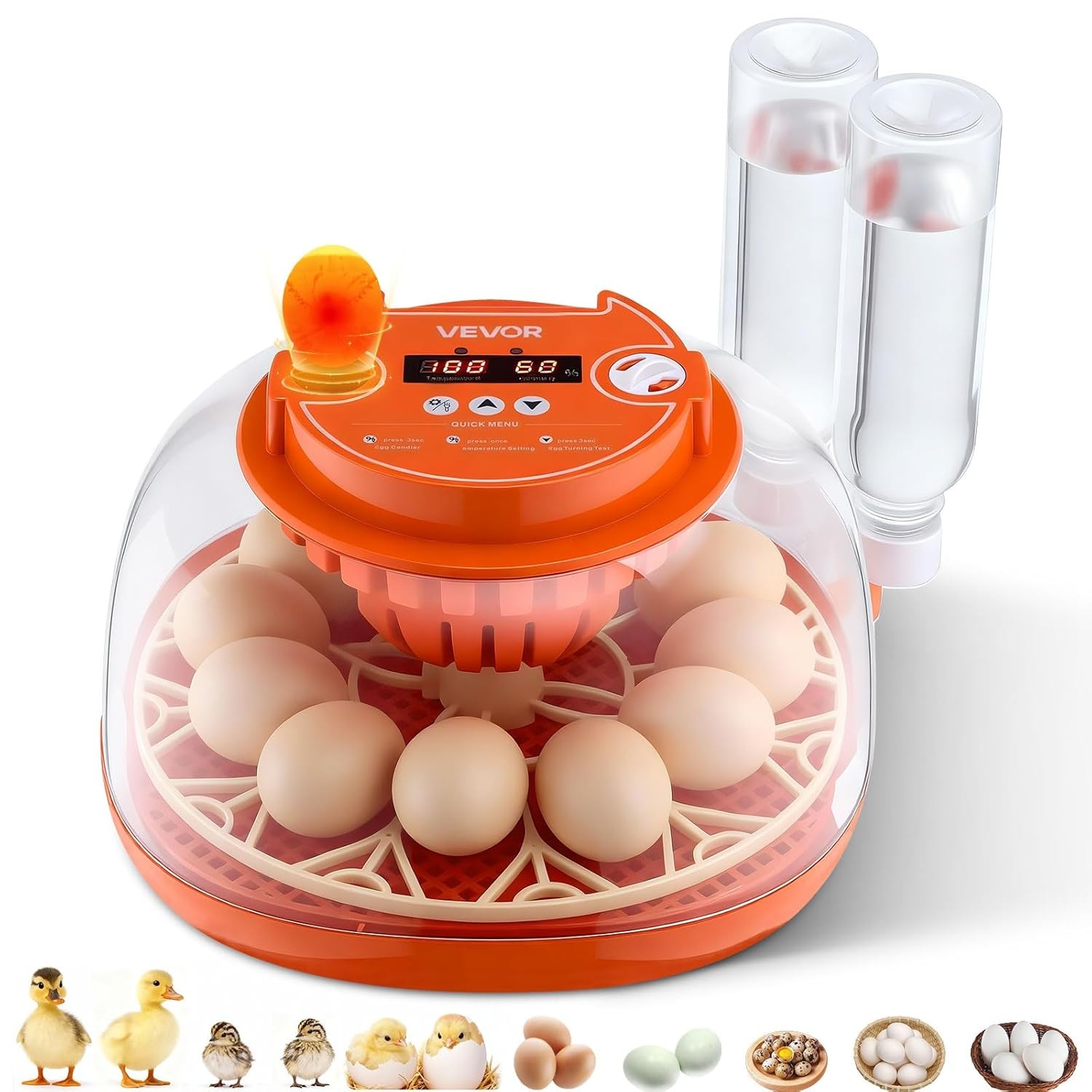 Automatic Egg Turner Incubator 12 Egg LED Candler Temperature Humidity Control