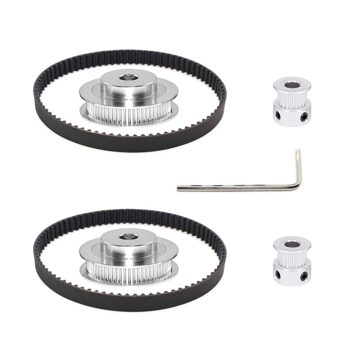 2 Kit 2GT Synchronous Wheel 20-60T 6.35mm Bore Aluminum Timing Pulley Belt