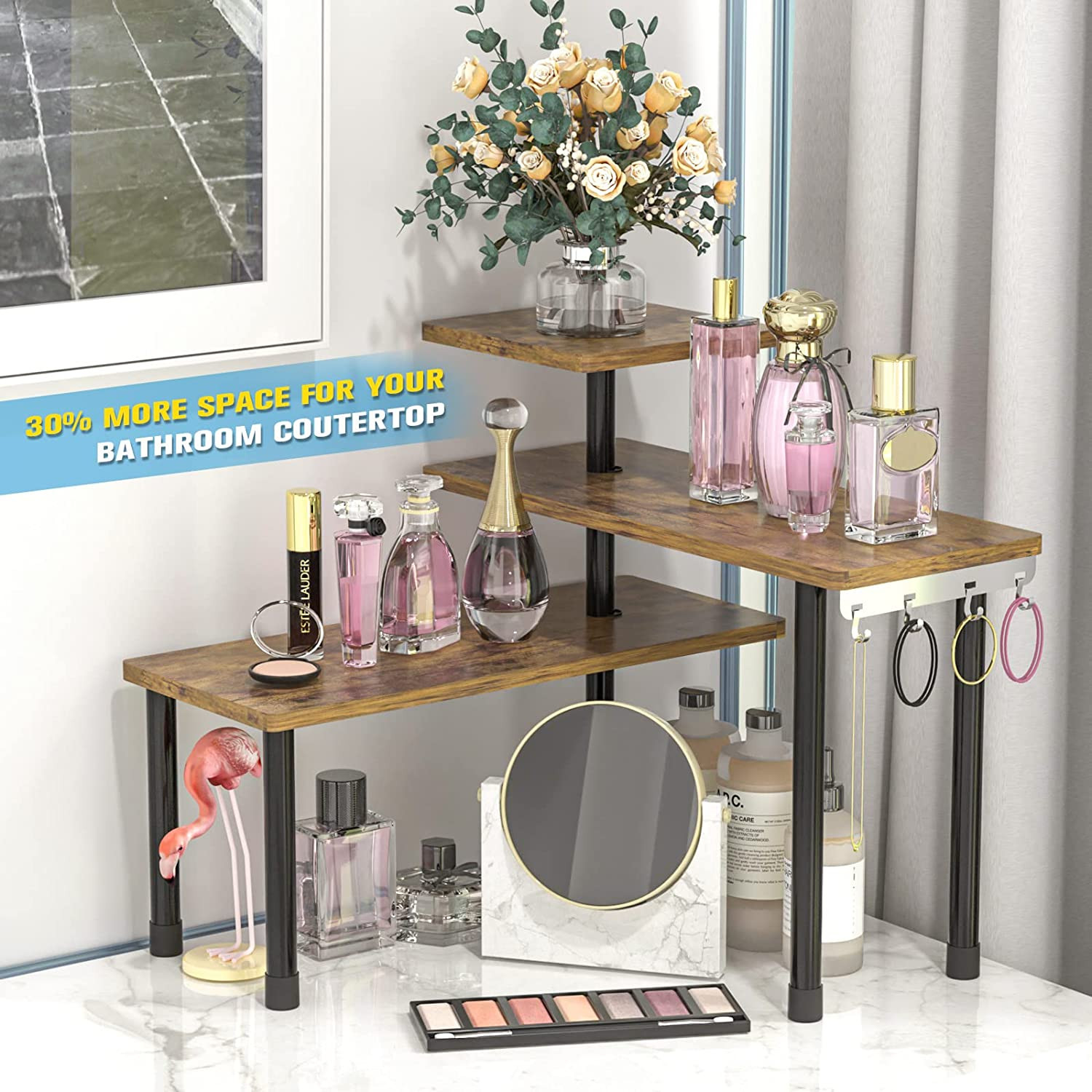 Kitchen Countertop Organizer 3-Tier Corner Shelf, Rustic Brown | Space-Saving Co