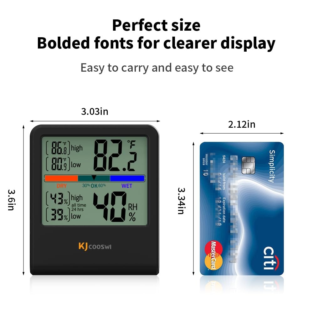 Digital Thermometer Hygrometer, Indoor Wall Humidity Black