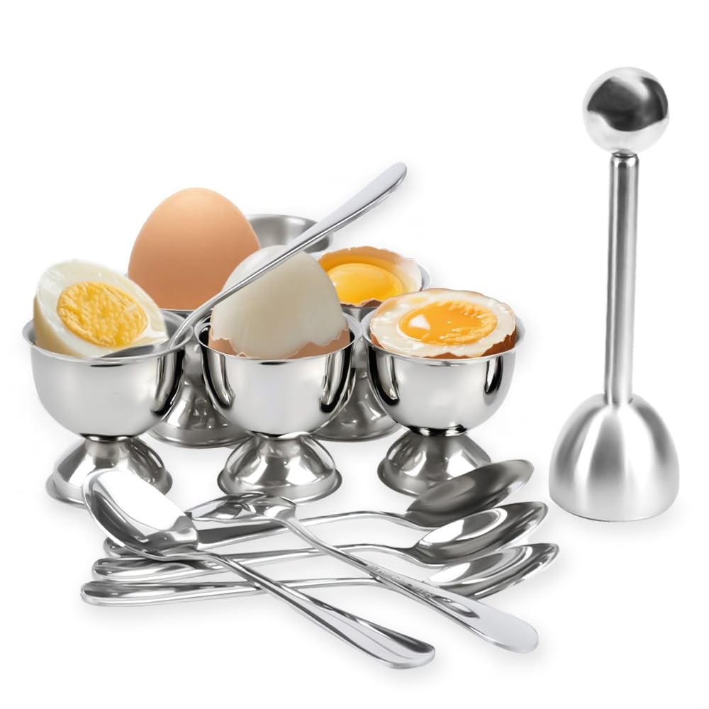 Mulaibdin Egg Cracker Topper Set of 6, 6 Cups 6 Spoons and Medium, Solid