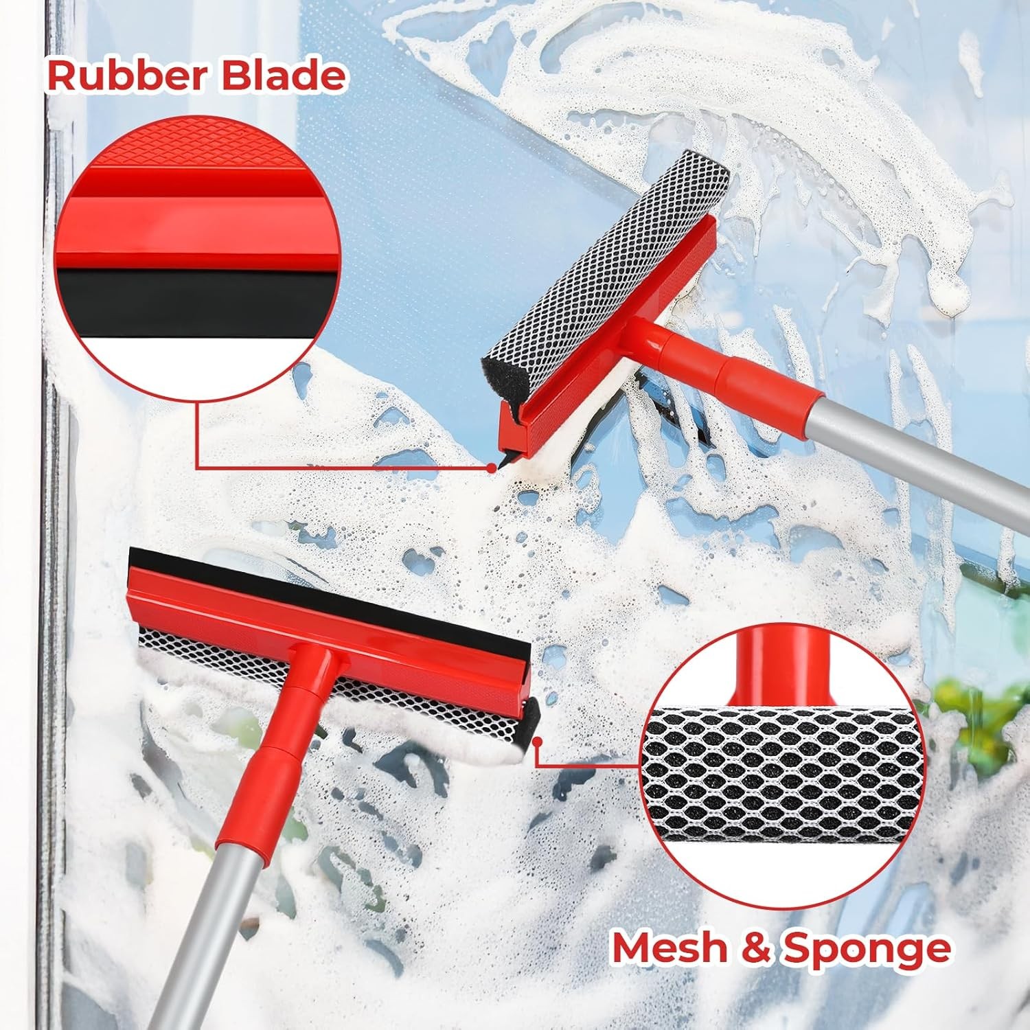 Windshield Cleaner Tool 2 in 1 Car Window Squeegee with Extendable Handle