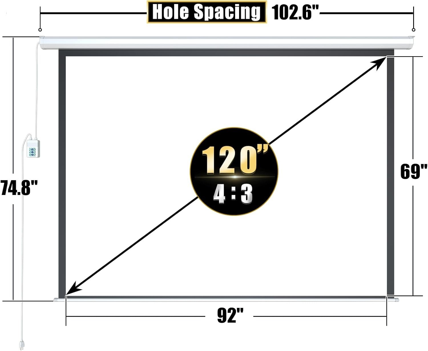 120" Motorized Projector Screen w/ Remote Control