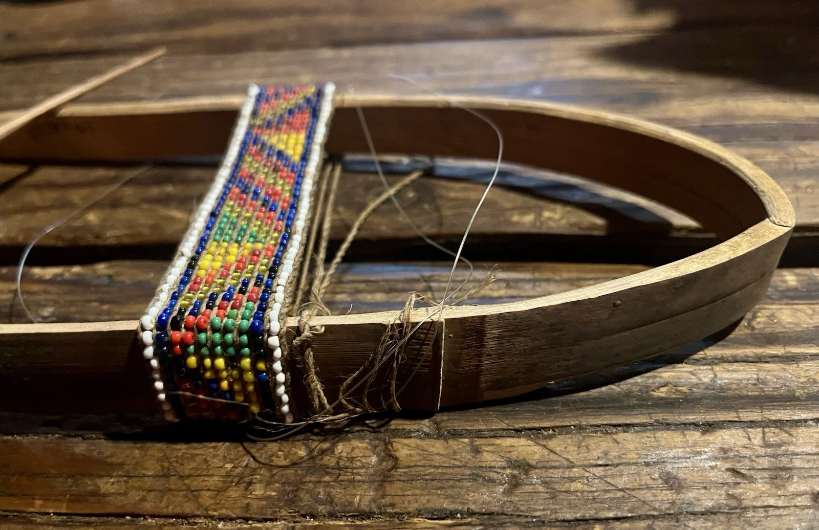Primitive Bent Stick Loom Bead Weaving Tool With Beaded