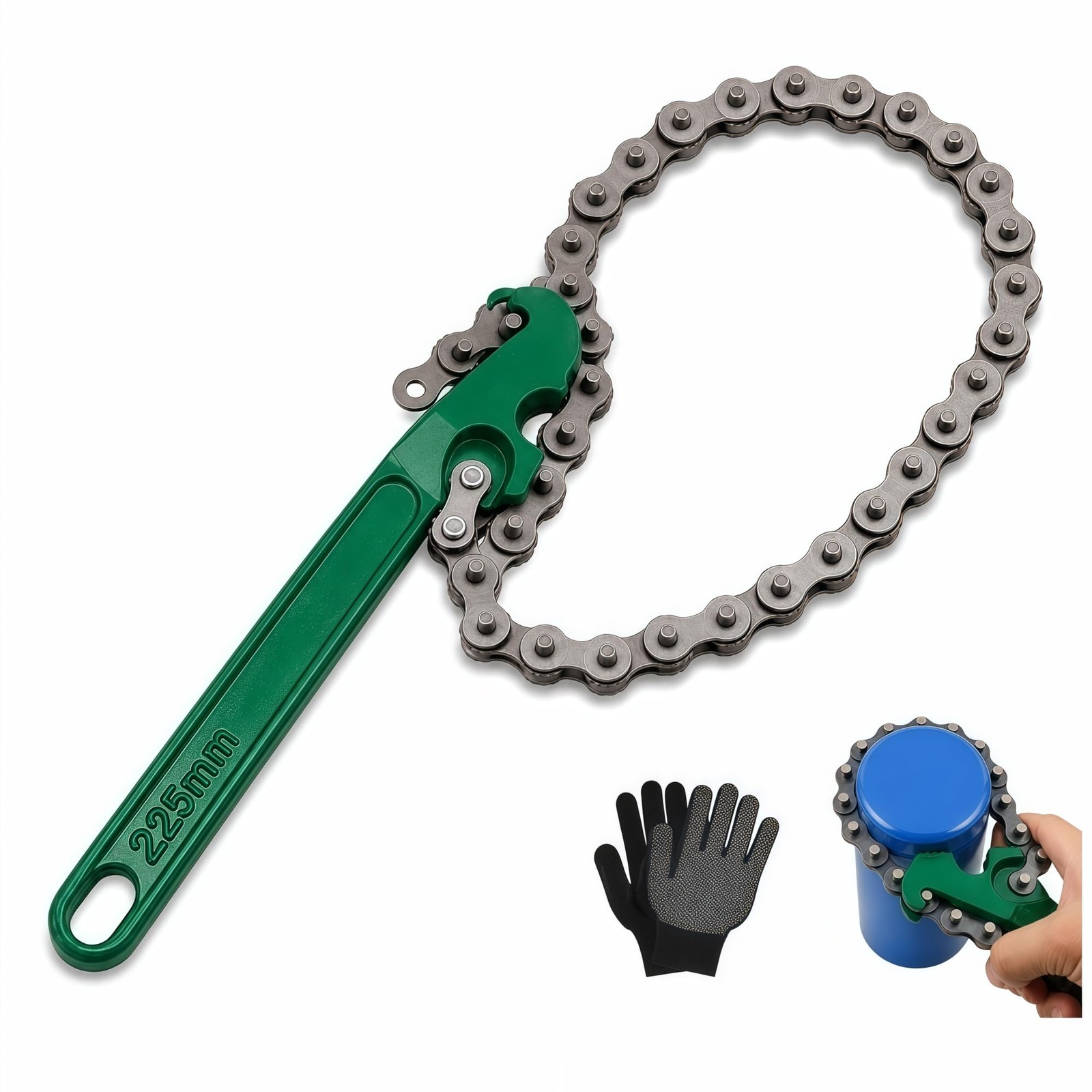 9 Inch Heavy Duty Chain Wrench Reversible Plumbers Pipe Oil Filter Tool Green