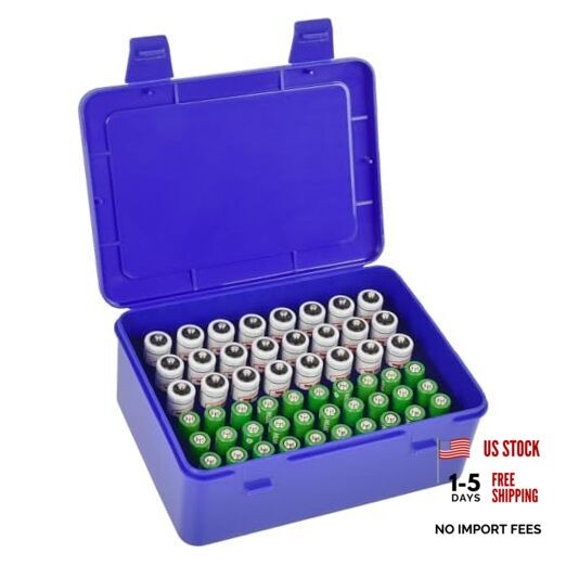 Battery Storage Organizer Holder Holds 54 AA AAA Batteries, Box Cases Blue