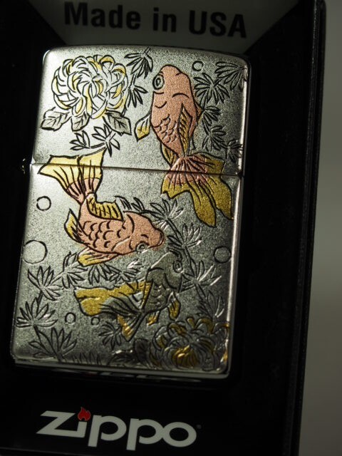 ZIPPO Oil Lighter Goldfish Silver Electroformed Plate Japan New