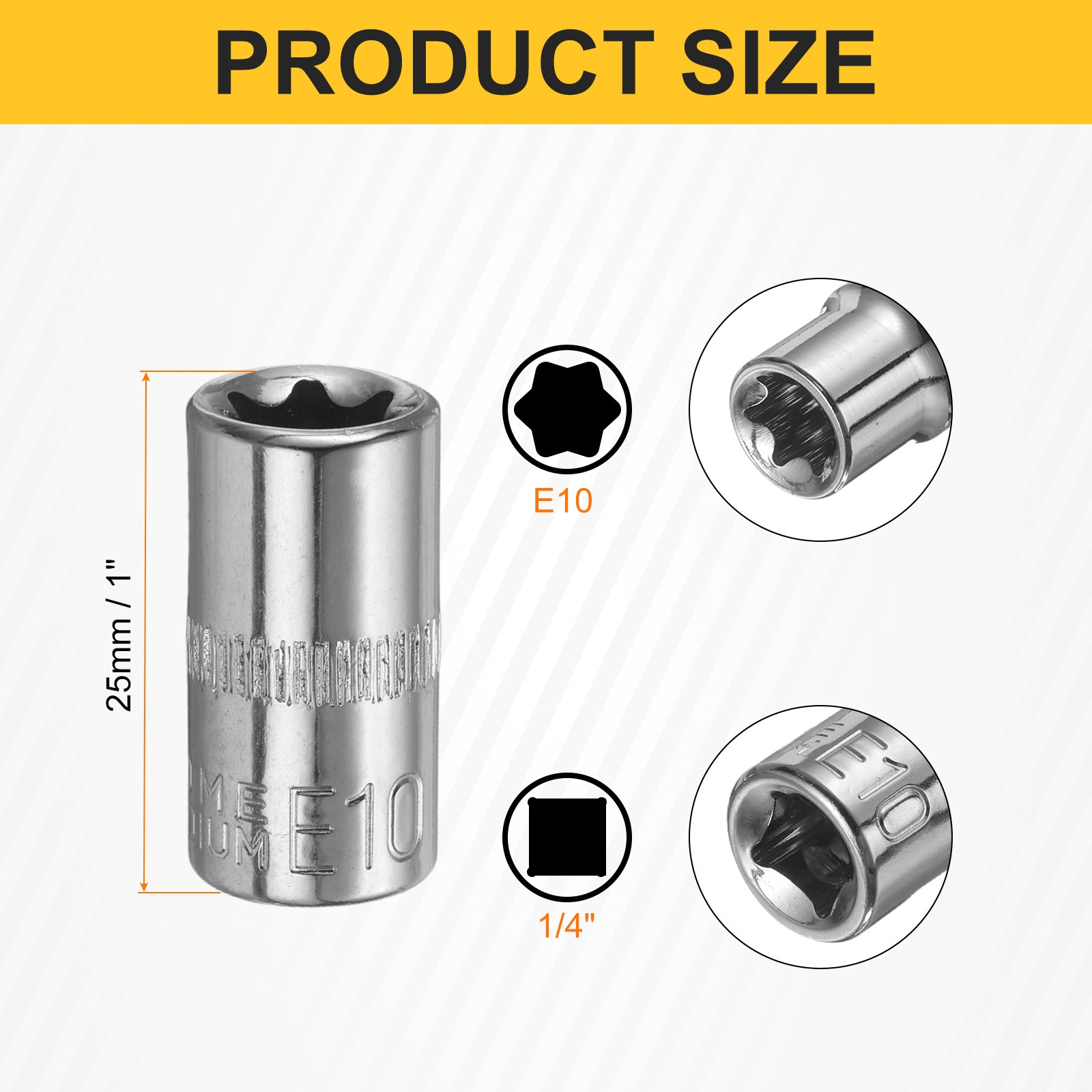 2pcs E-Torx Socket 1/4" Drive E10 External Torx Deep Socket 1" Star Sockets