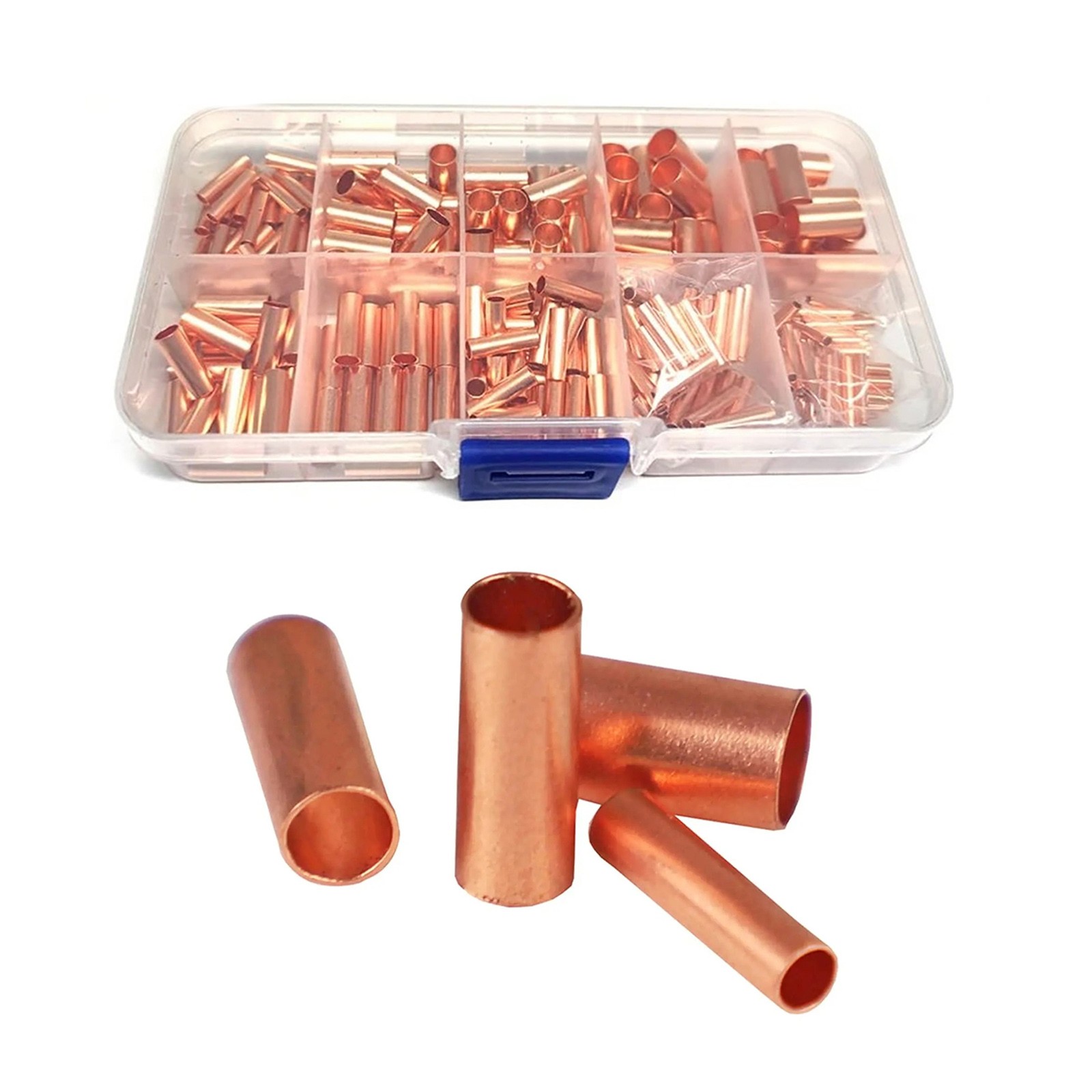 250Pcs/Set 7 Size Non Insulated Butt Splice Wire Ferrules Kit Crimp Connector