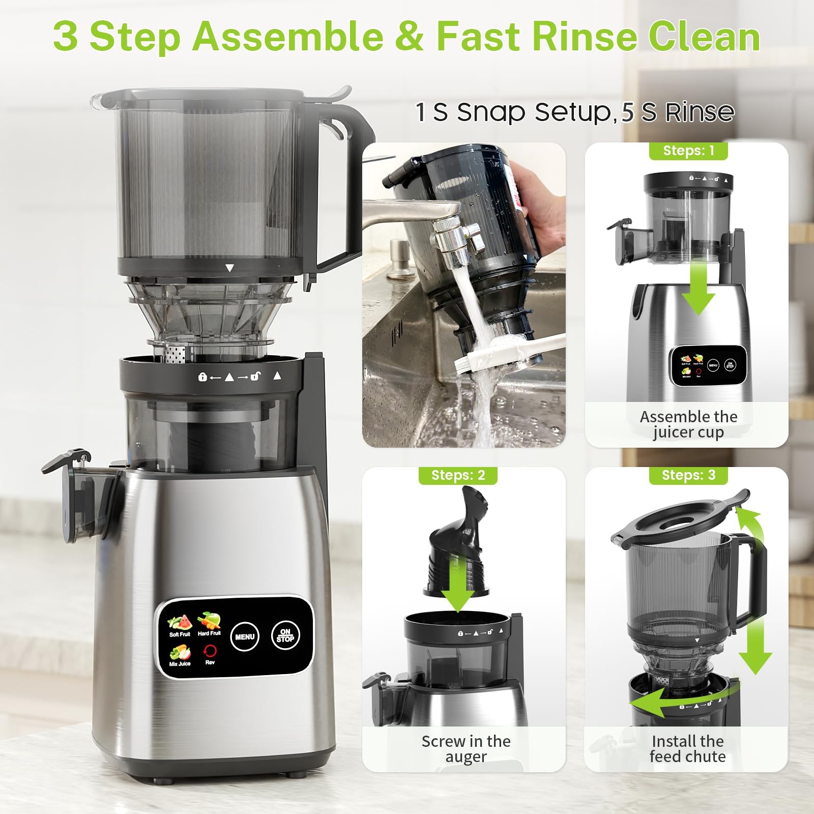 Juicer Machines, 5.4" Extra Large Feed Chute Cold Press Juicer, Juice Maker E...