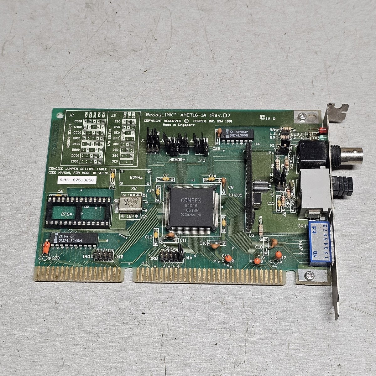Compex ReadyLINK ANET16-1A Rev D ISA Ethernet Network Card 1991 Vintage NOS