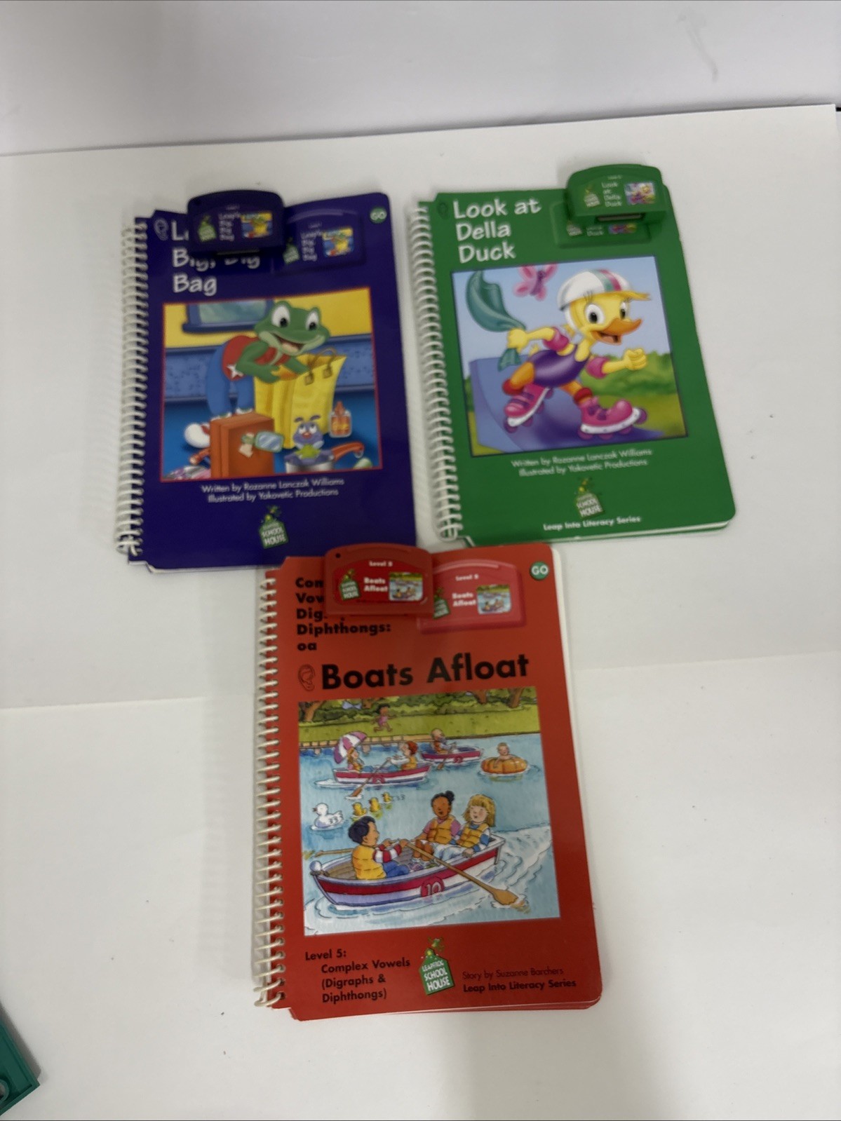 Lot Of 3 - LeapFrog Schoolhouse Books w/ Cartridges - Level 1-2-5