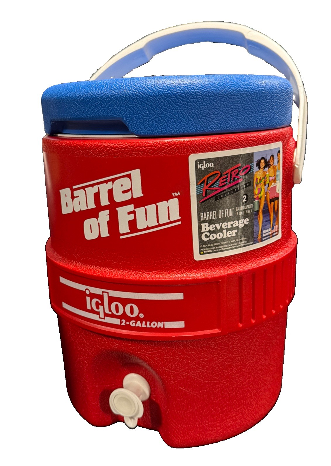 Igloo 2 Gallon Retro Barrel of Fun Beverage Cooler Rare Patriotic Colors USA 250