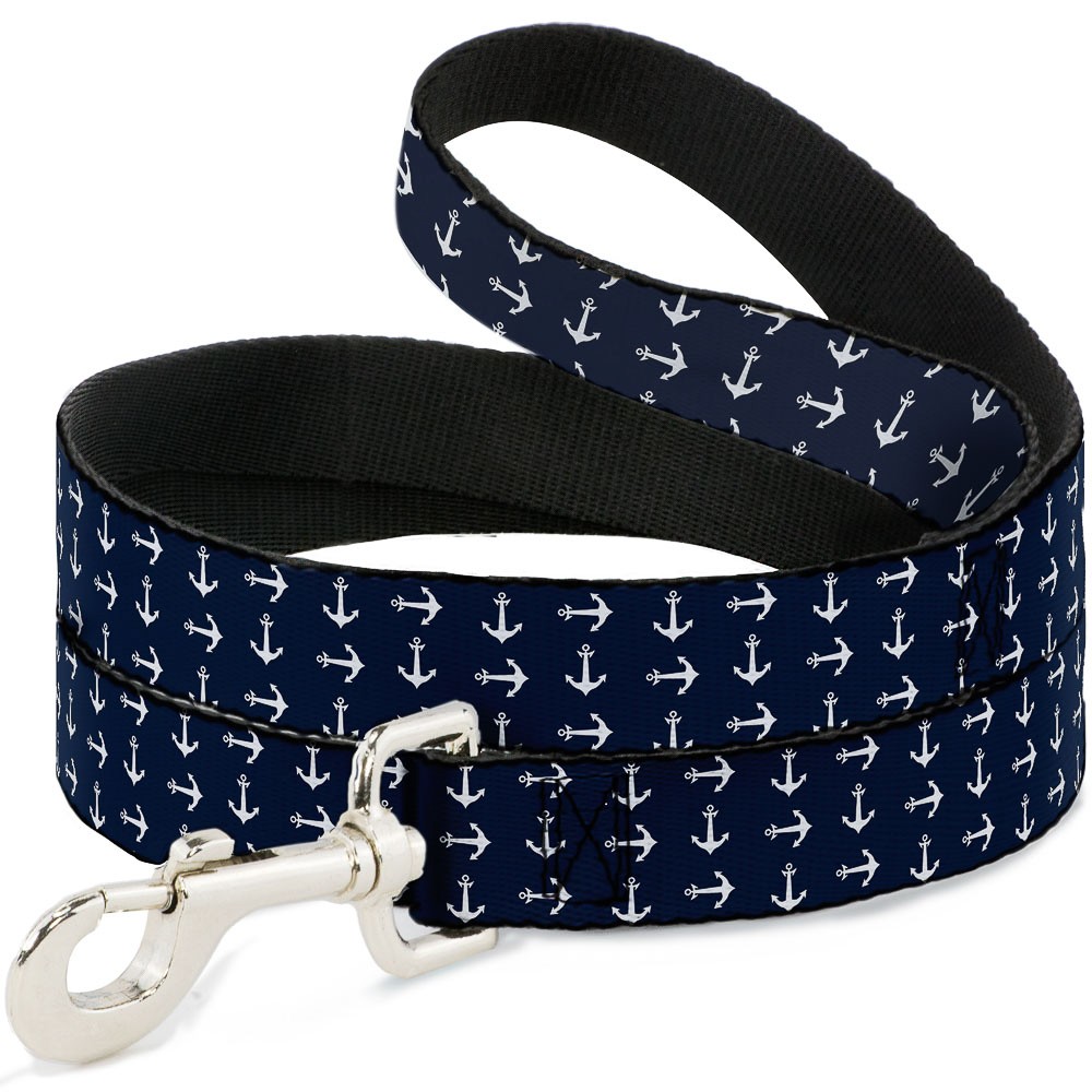 Dog Leash Anchors Navy/White NARROW 0.5"
