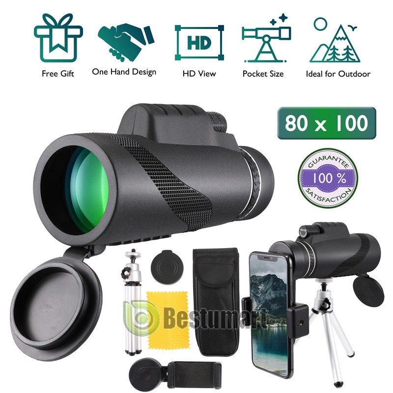 Day/Night Vision 80x100 Zoom HD Monocular Starscope Telescope BAK4 w/Tripod&Clip
