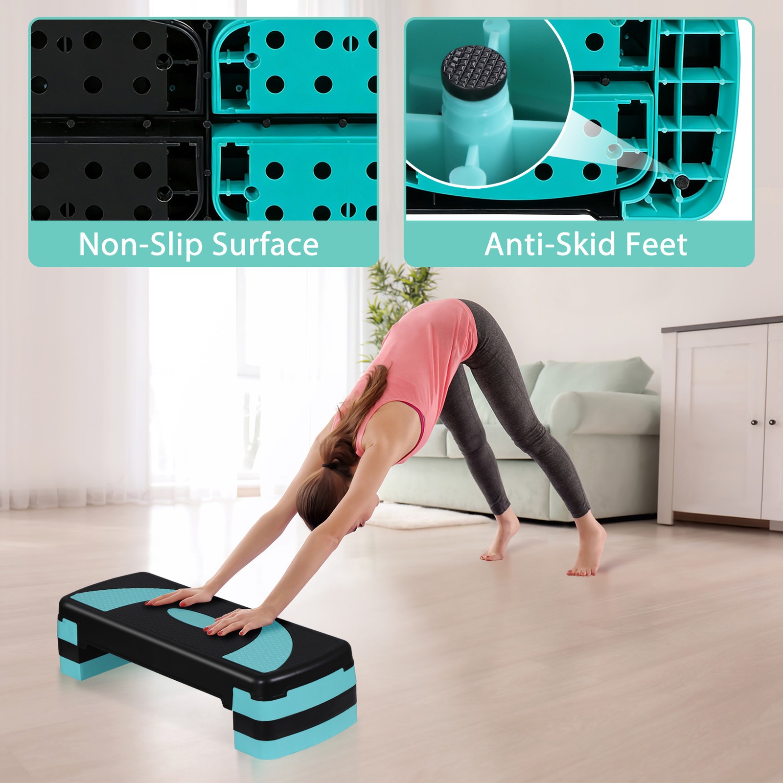 31" Adjustable Workout Aerobic Step Exercise Platform Trainer with 4 Riser Green