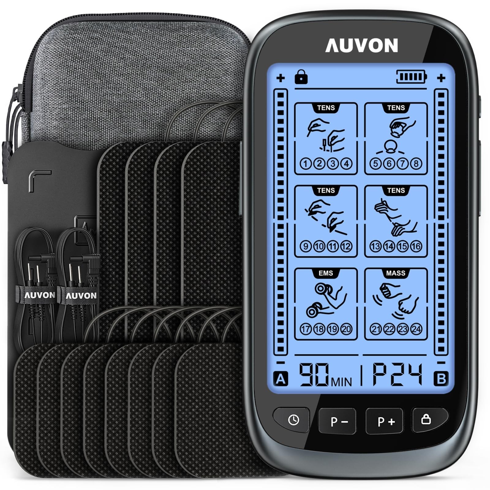 AUVON 3-in-1 TENS Unit Muscle Stimulator, Dual Channel Electronic Pulse Massa...