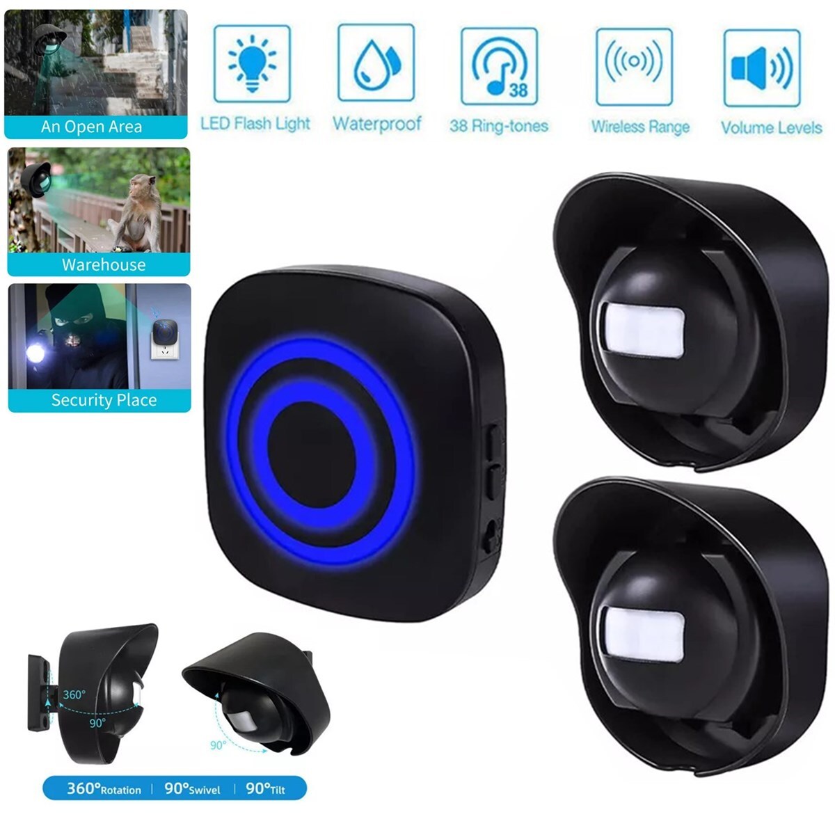 656ft Wireless Driveway Alarm Motion Sensor Alarm Indoor Outdoor H2C8 Waterproof
