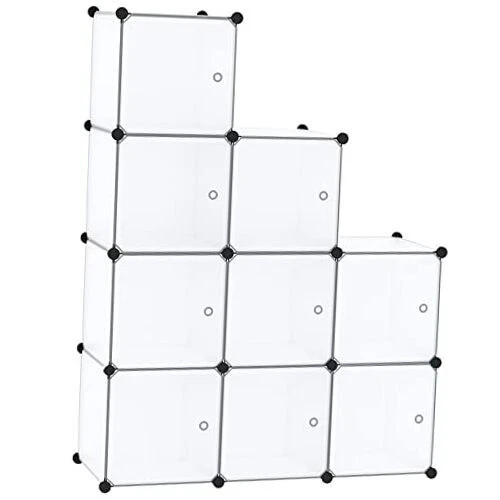Cube Storage Organizer with Doors Shelves, Closet 6-Cube Transparent White