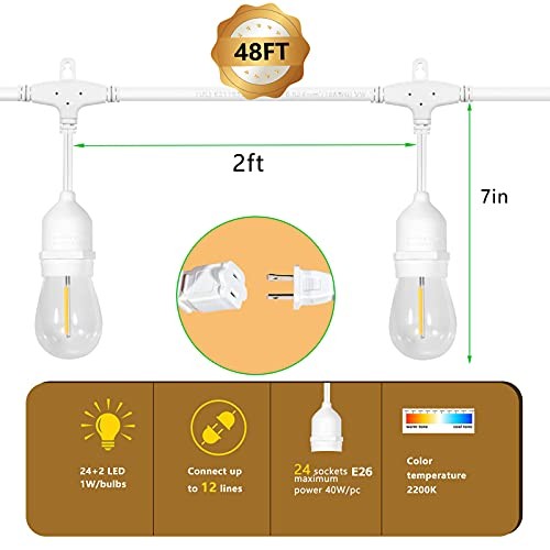 ???? LED Outdoor String Lights with ?? Weatherproof Shatterproof White