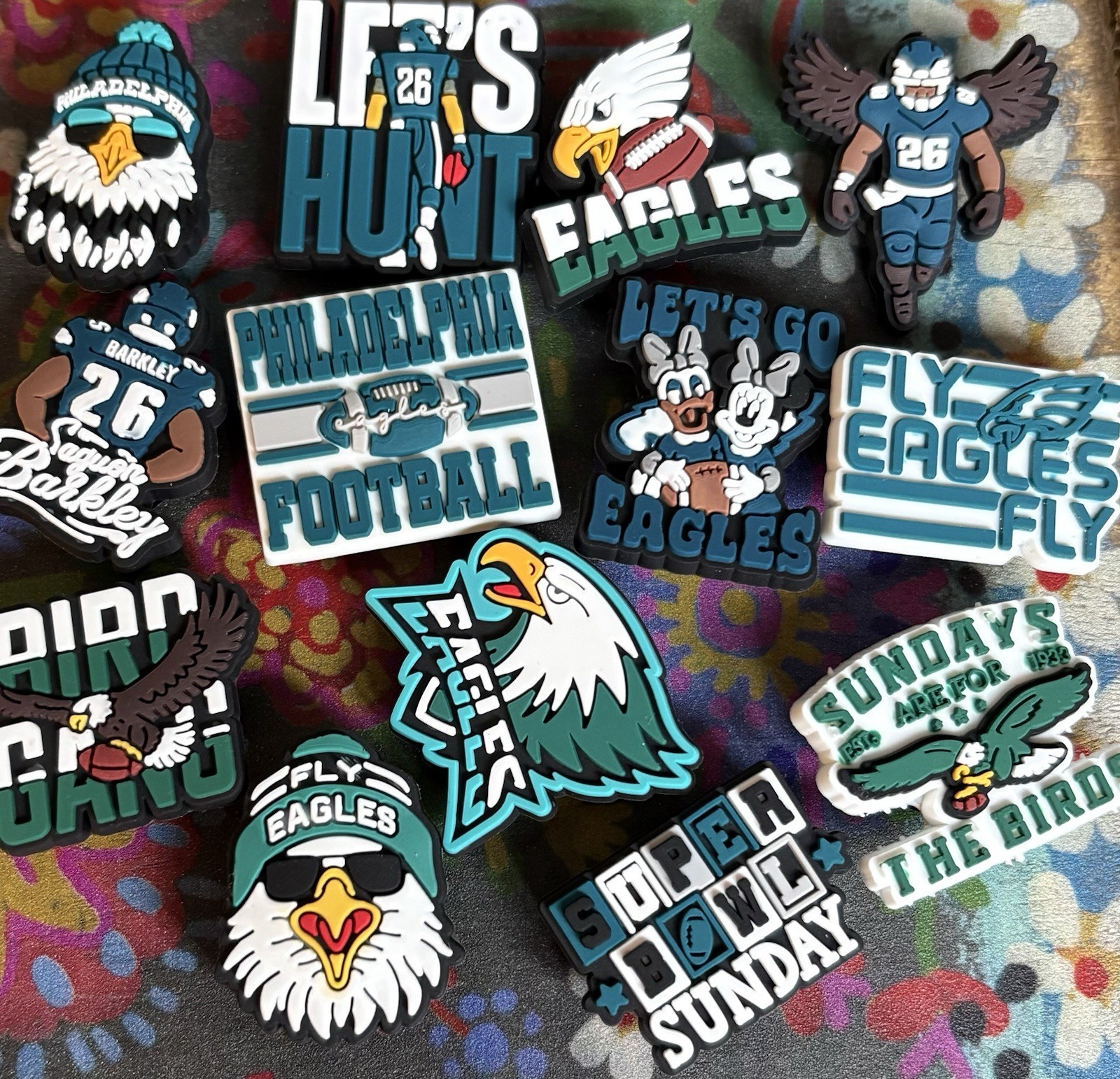 13 Piece PHILADELPHIA EAGLES Football Shoe Charms Shoe Decorations NEW Champs