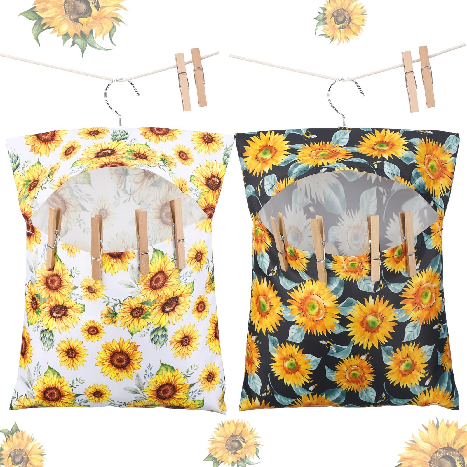2 Pcs Clothespin Bag with Hanging Hook Waterproof Laundry 13" x 12" Clothes P...