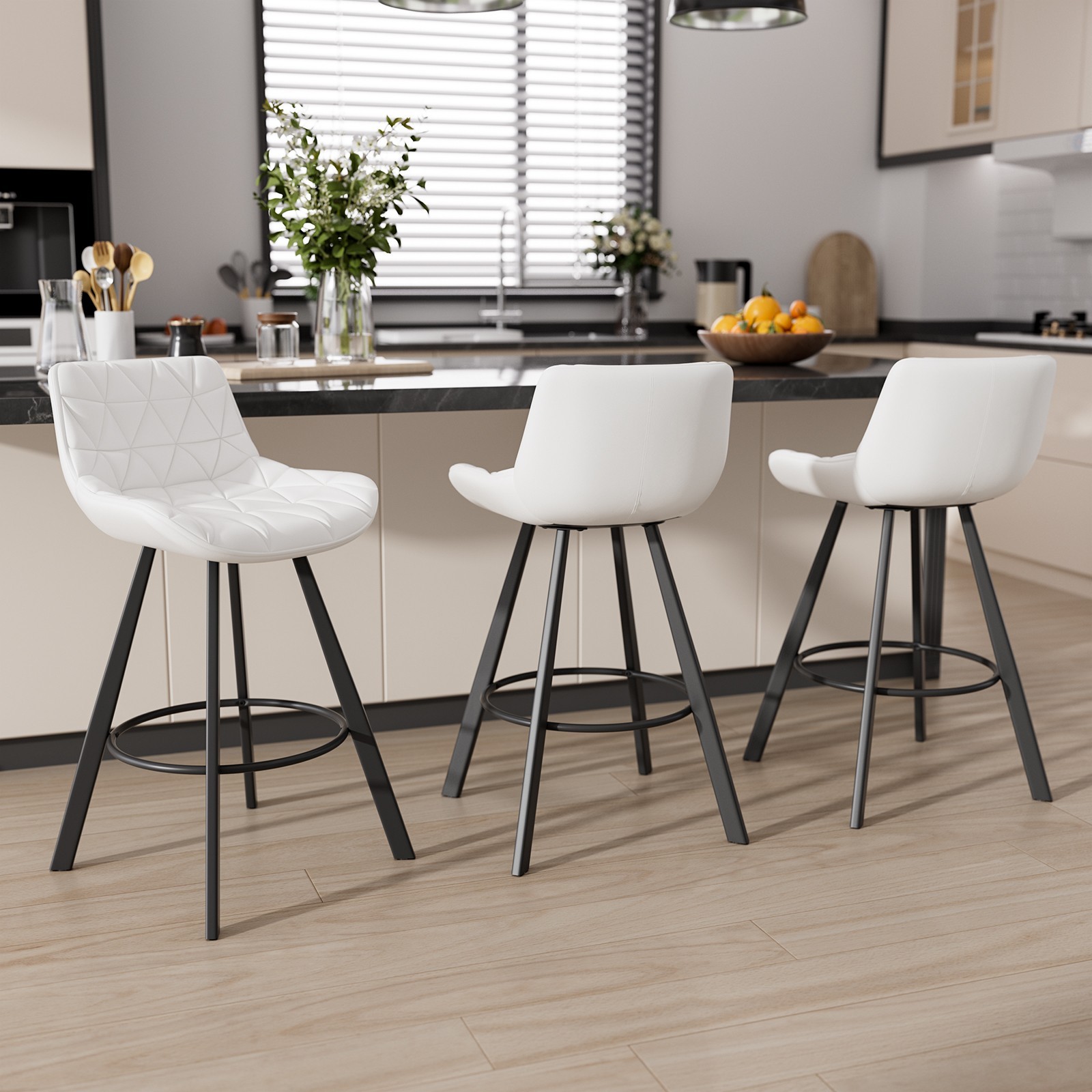 26" Counter Height Bar Stools Set of 3/6,  PU  Bar Chairs with Back and Footrest