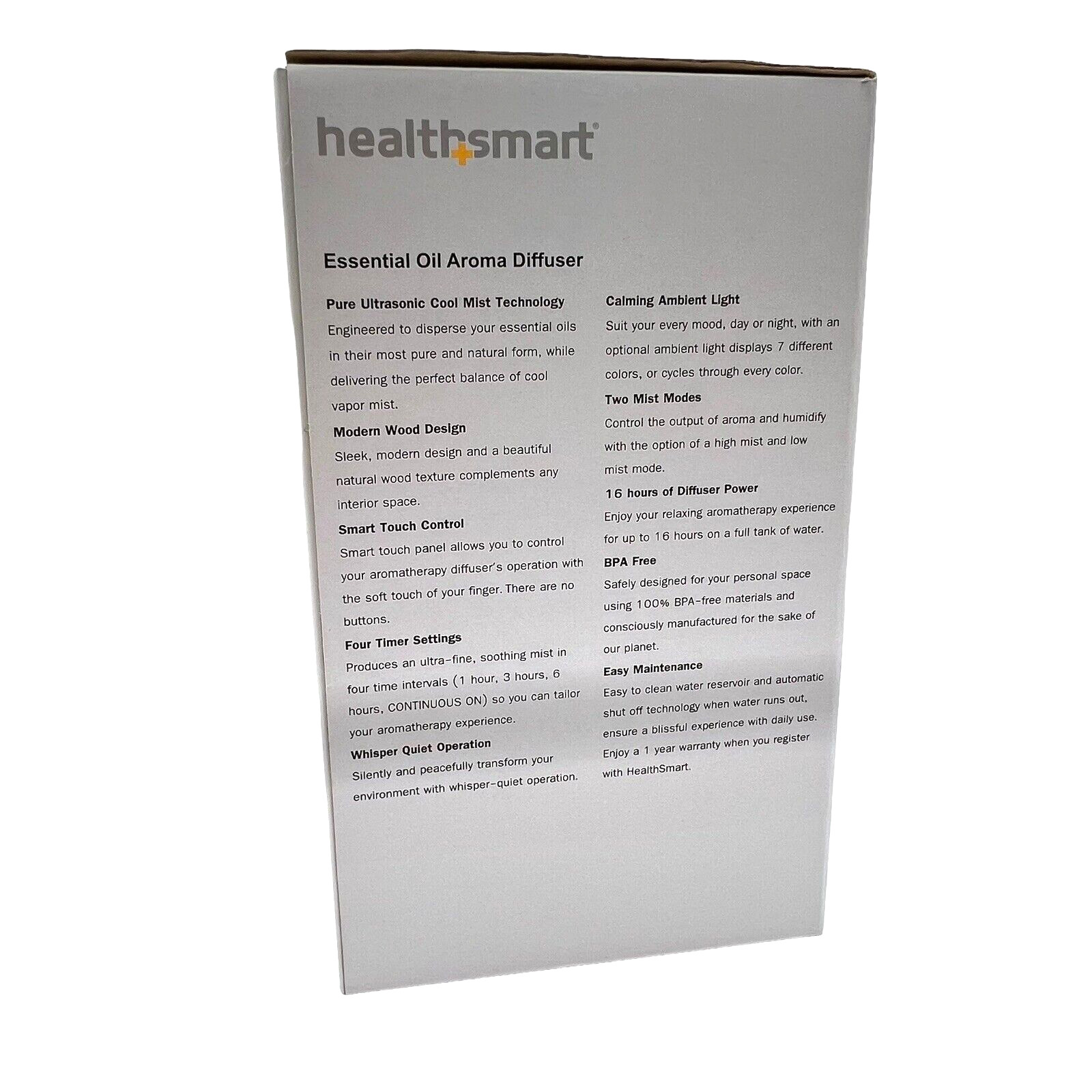 NEW HealthSmart + Cool Mist Diffuser & Essential Oil Aromatherapy White 500mL