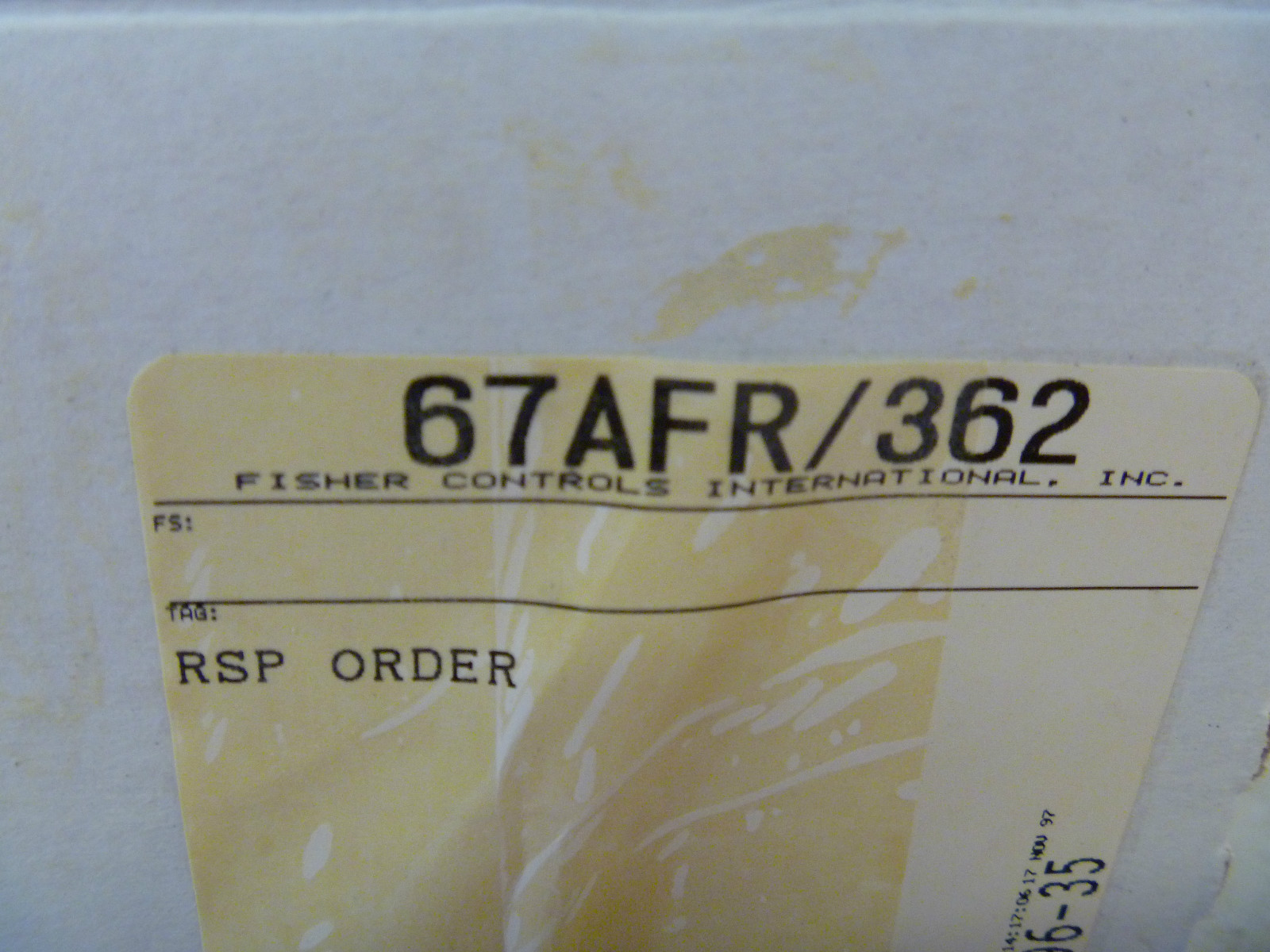 Fisher 67AFR/362 Regulator New Surplus In Original Box