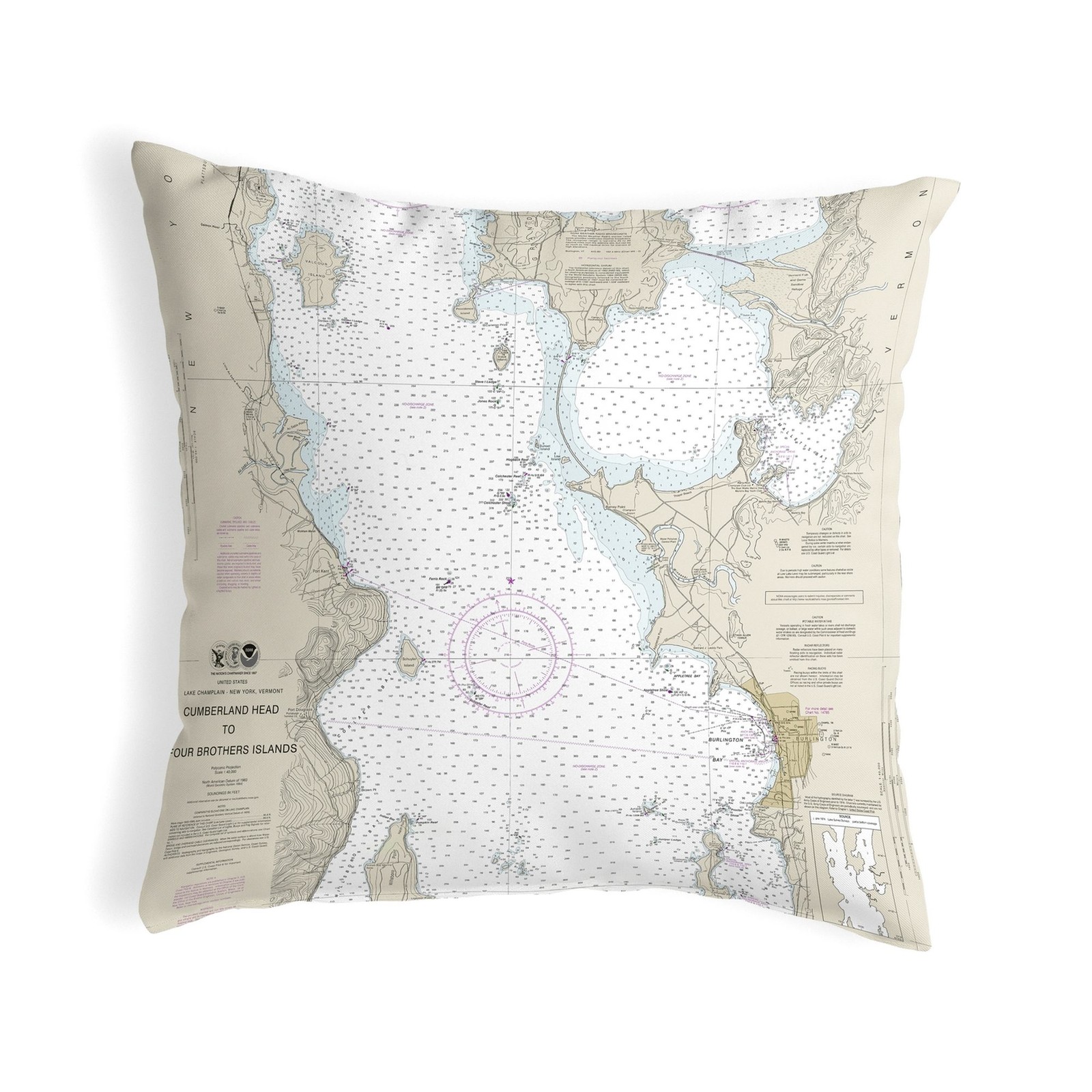 Cumberland Head Map Pillow 18x18 – Noncorded Indoor Outdoor
