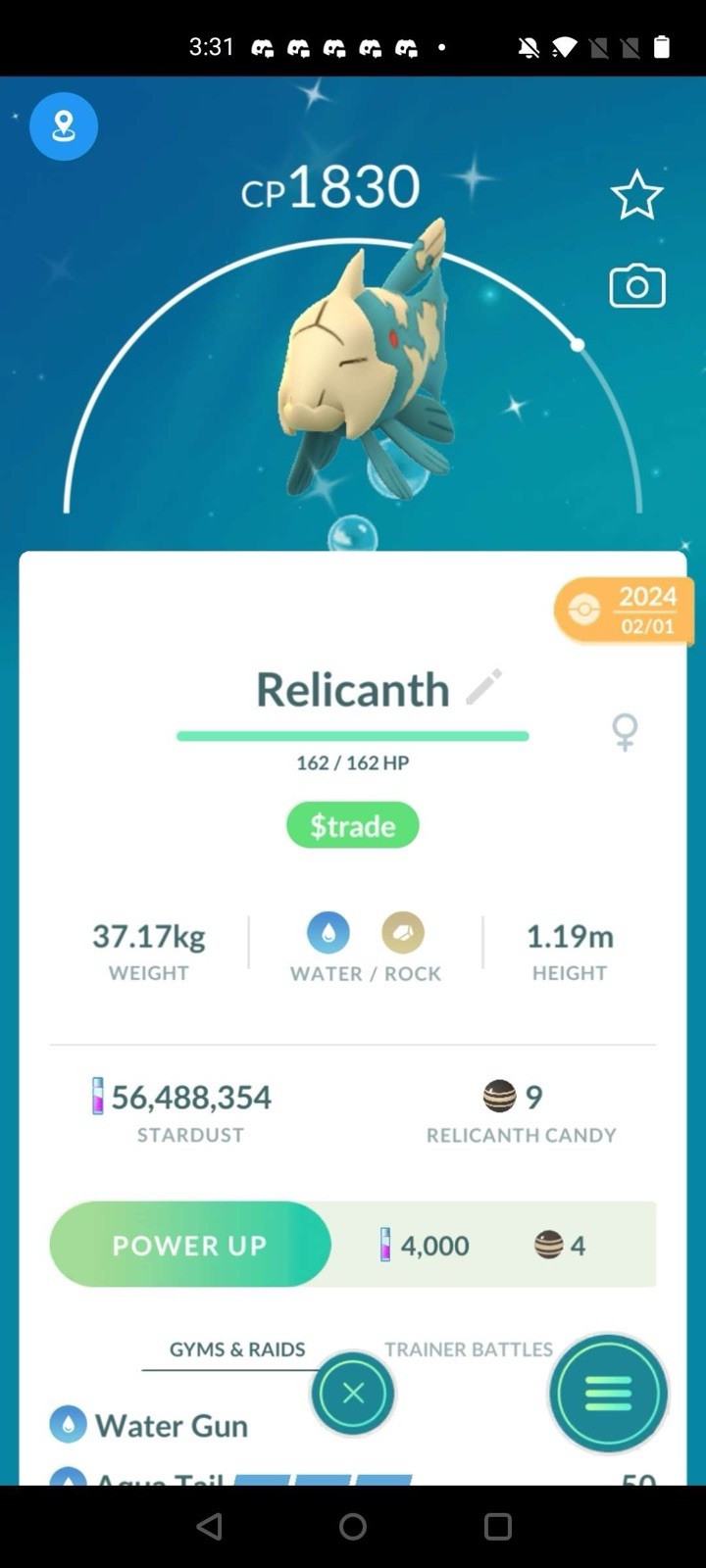 Pokémon Go Trade Shiny Relicanth Regional - 1 mill dust trade / Unregistered