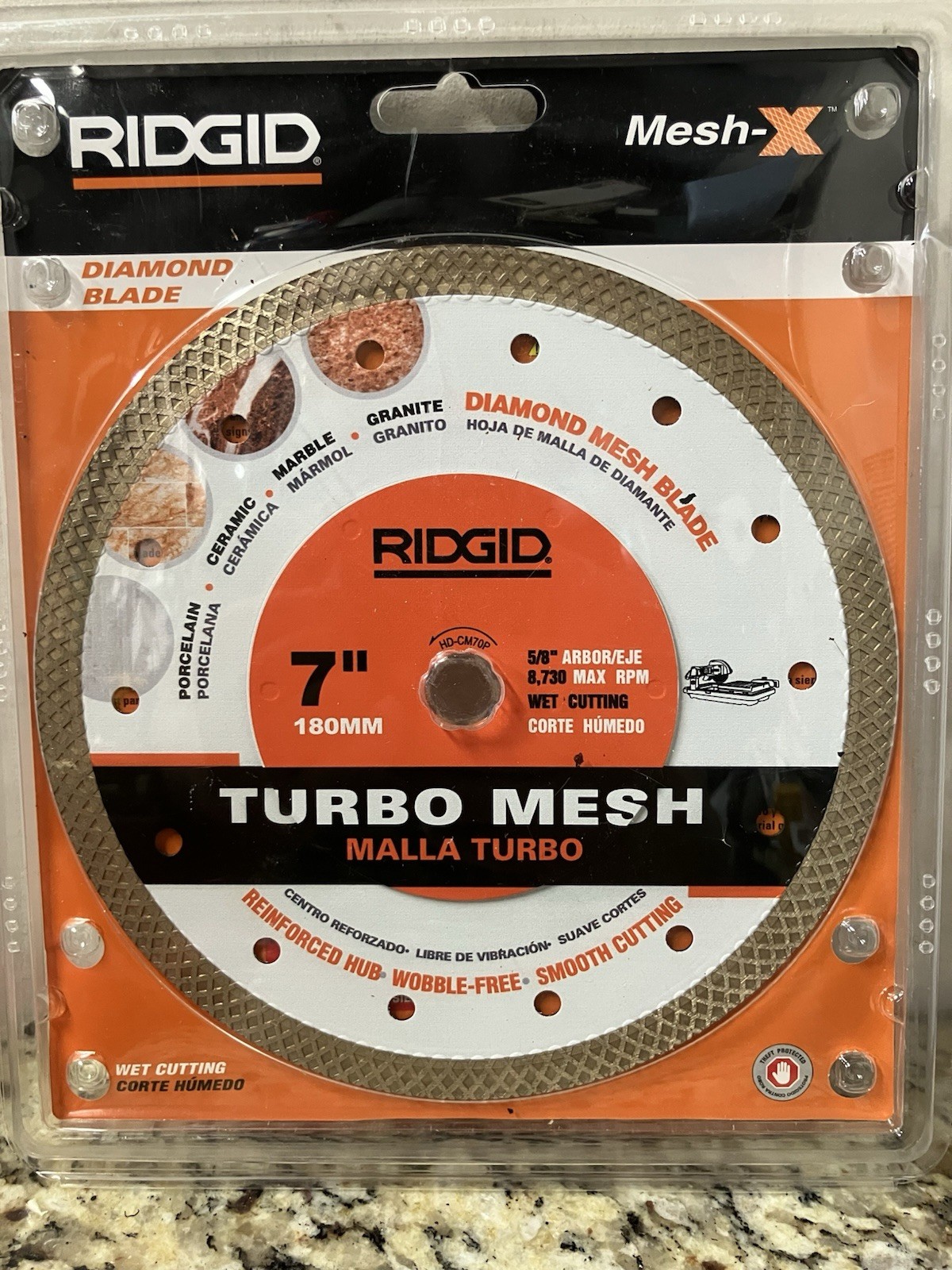 Ridgid Turbo Mesh Rim Diamond Blade 7/8"-5/8" Arbor 7" HD-CM70P