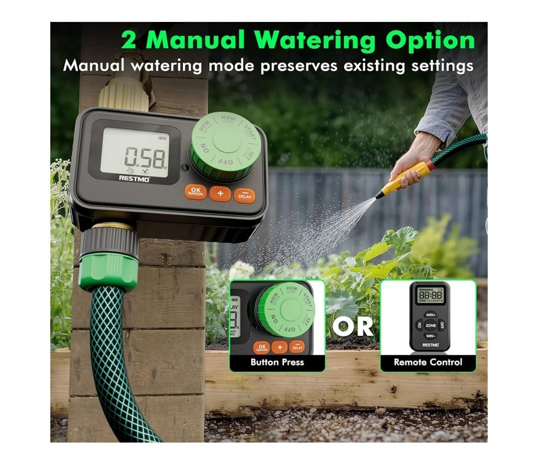 Restmo Remote Control Water Timer Model 0-HT-1A-RF, BSP/NH Thread
