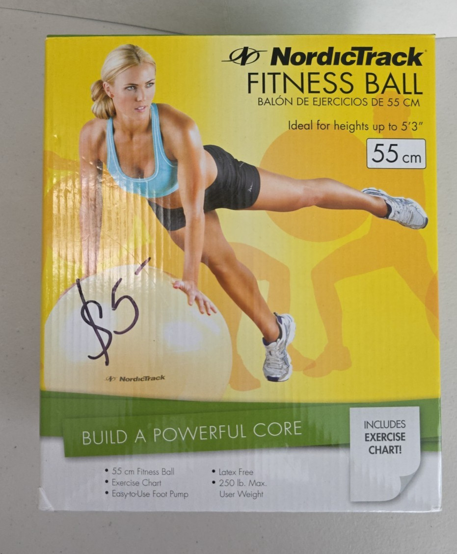 NordicTrack Fitness Ball 55cm Ideal for heights  up to 5'3" New Foot Pump